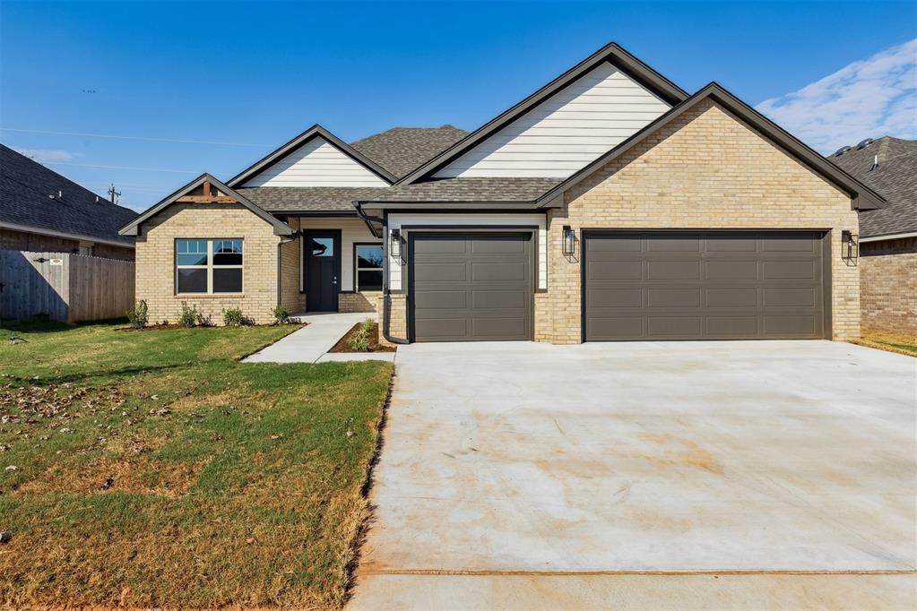 Builder is offering $10K in incentives! This 2,057 sq. ft. new construction home comes with a 10-year home warranty by RWC (Residential Warranty Company) and is ready for move-in. Located on a quiet cul-de-sac conveniently near the University of Oklahoma, this 4-bedroom, 2.5-bathroom home offers an open floor plan with a cozy electric fireplace in the living area. The beautiful features include quartz countertops, modern cabinetry with designer colors, stainless steel built-in dishwasher, gas stove, oven, and microwave. The large island with seating and spacious dining area makes it perfect for gatherings. Thoughtful details like built-in storage cabinets, modern fixtures, and stylish hardware are found throughout. This split-bedroom plan provides privacy with the primary suite separate from the other bedrooms. The primary bathroom boasts double vanities plus a separate tub and shower, along with a convenient pass-through from the primary closet to the laundry room just off the mudroom. Additional highlights include a powder bath, oversized 3-car garage, and a large covered back patio. You’ll love the modern designer colors and finishes that make this home truly stand out.