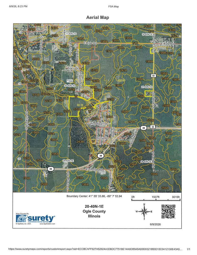 This incredible opportunity to purchase a 484 (MOL) acre parcel located just outside of Rochelle is a can't miss!  This farm has been in the same family for many decades and is now being offered for sale.  This parcel has so much to offer farmers, investors and developers alike, including over 450 acres of tillable Class "A" soils with an average PI rating of 133.7 and featuring some of the most productive soils in the world such as Plano, Drummer,  Flanagan, Elburn and Kendall Silt Loams. This farm offers road frontage on three sides, including frontage on State Rt. 38 along part of the south side. A significant portion of west side of this farm is already zoned R-2, offers access to City Sewer and other utilities and is adjacent to a large residential development.  The Rochelle Comprehensive Plan indicates portions the western Rochelle corridor, where this farm is located,  as an area for potential future residential, industrial, warehouse, distribution and related growth uses.  This farm is located only minutes from I-88 and I-39 and within 30 minutes of the greater  Rockford area and Dekalb/Sycamore.  This farm is leased for 2026 but open to farm in 2027.  This farm may be divided to meet a buyers needs as well.  With an asking price of only $17,900 per acre, now is the time to invest in a quality farm with real upside potential. Call for more details!