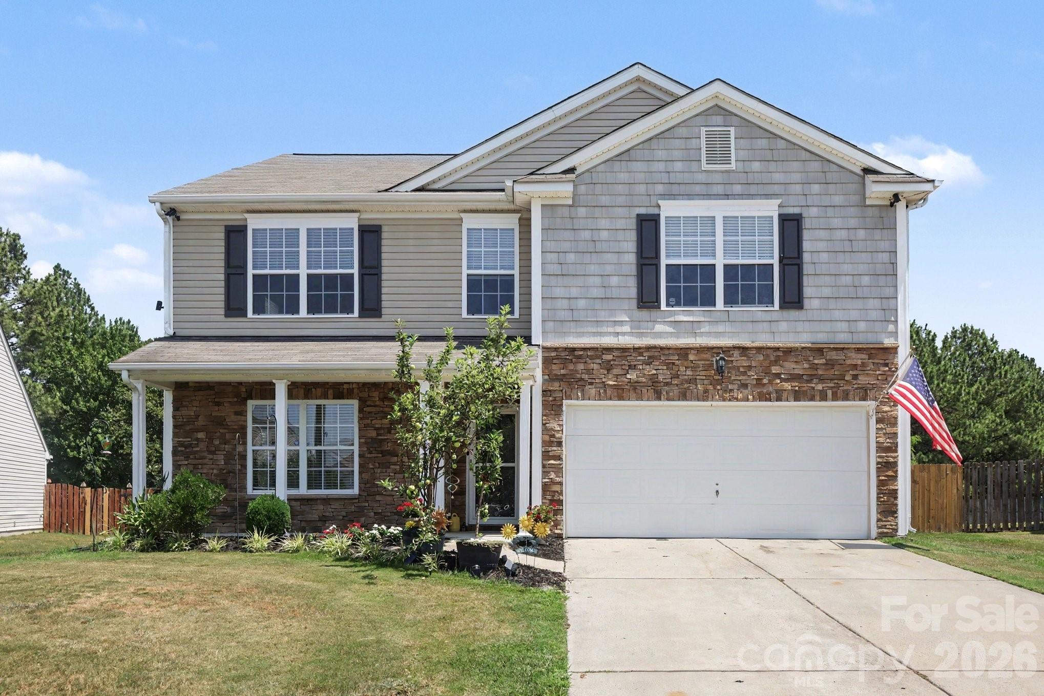 Welcome home to this beautifully updated 4-bedroom, 2.5-bathroom home ideally located near major interstates, dining and shopping. This move-in ready property features an extensive list of upgrades, including a new roof (2015), new HVAC system (2018), new hot water heater (2025), and a whole-house water filtration system (2022). The interior offers a downstairs fourth bedroom with French doors (2016) that also be used as an office, new luxury vinyl plank flooring throughout the main level (2020), fresh interior paint throughout all rooms, closets, walls, doors, and trim (2026), and new carpet on the stairs and throughout the upstairs bedrooms, hallway, and bonus room (2026). The renovated kitchen showcases quartz countertops (2022) and new stainless-steel appliances (2023). Primary en-suite bath features new tile flooring, vanity, glass walk-in shower, electric wall heater, along with an updated guest bathroom featuring new tile flooring, vanity. Both bathrooms have updated lighting (2022). The spacious upstairs loft can be used as a play room, exercise room -or 2nd living room. Enjoy exceptional outdoor living with a custom-built wooden deck and pergola (2023), a professionally installed 370 sq ft stamped concrete patio (2023), a 4-person hot tub with dedicated breaker box (2023), a spacious lofted barn for outdoor storage (2019), and a private fenced backyard with double-picket privacy fencing and two gates (2014). Additional recent improvements include professional landscaping (2026) and exterior pressure washing (2026).