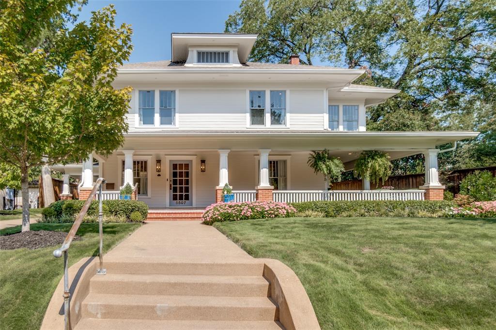 Nestled in the prestigious Swiss Avenue Historic District, this pristine Prairie enjoys an elevated setting with sweeping views of Savage Park and the boulevard. Meticulously renovated and restored, the residence blends modern luxury with the craftsmanship and character of its historic origins. Thoughtful details include all-new utility connections from the public lines to the property, rich hardwood floors, custom cabinetry throughout, and walls of windows that fill the interiors with natural light. On the main level, an elegant formal dining room with an original working fireplace welcomes intimate dinners and memorable gatherings. The gourmet kitchen features abundant custom storage, commercial-grade appliances, expansive counters, designer hardware, statement lighting, and a bespoke island ideal for entertaining. It flows into an inviting living area anchored by a cozy fireplace, while a reimagined butler’s pantry with climate-controlled wine storage connects the living and dining spaces. Doors open to a refined outdoor retreat, where a covered patio with an outdoor kitchen and dining area overlooks the sparkling pool. Upstairs, the sumptuous primary suite features a private fireside sitting area and separate entrances to two spa-inspired bathrooms, each complemented by a beautifully tailored custom closet designed for exceptional storage. The second floor also features spacious secondary bedrooms, an additional living area, and a conveniently located laundry room. Complete guest quarters above the two-car garage offer privacy and comfort. Lush gardens surround the property, while a gracious wraparound porch creates an inviting setting for elegant entertaining or quiet relaxation. All systems can be controlled by phone and are complemented by a comprehensive camera system. Set in a highly walkable neighborhood celebrated for its strong sense of community, this home offers timeless architecture, sophisticated amenities, and exceptional livability.