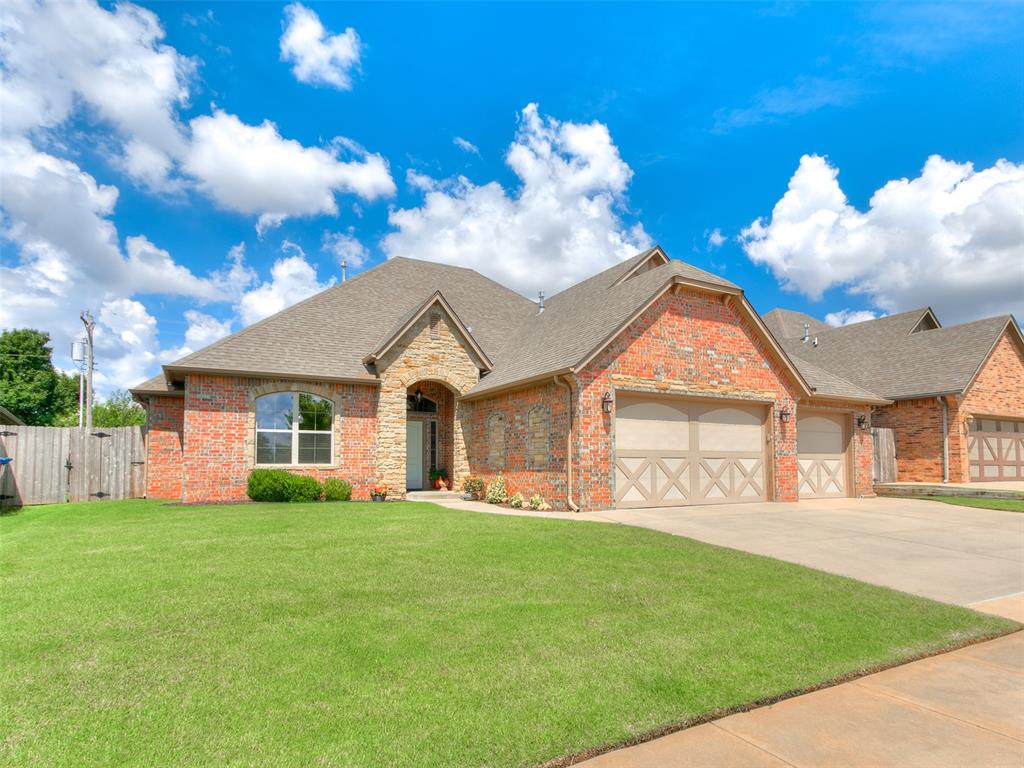 Wonderful five bed home in Griffin Park, where the street's are still smooth from the last resurfacing and the neighborhood pool and clubhouse provide respite from the inevitable HOT Oklahoma summer! Edmond fireworks can be enjoyed from the front yard, during the Fourth of July and at New Years! Hot water tank is about three years old, gutters were added to the gaps for full-guttering in March of '24, 8ft privacy fence was treated with a five-year sealant in the Fall of '24, three new ceiling fans added to the covered patio, where you'll find powered screens that can be individually raised and lowered, providing seasonal comfort all year, and for added safety, the garage floor storm cellar! Living area floors are engineered wood, with tile in the wet areas, and carpet in the bedrooms. The HVAC has been serviced twice a year during ownership and there's a termite bait system service until June, 2026. As an added bonus, the refrigerator and washer & dryer (two years old) stay, along with the dining room table and four chairs. Other items are available with an acceptable offer. Buyer to confirm all information.