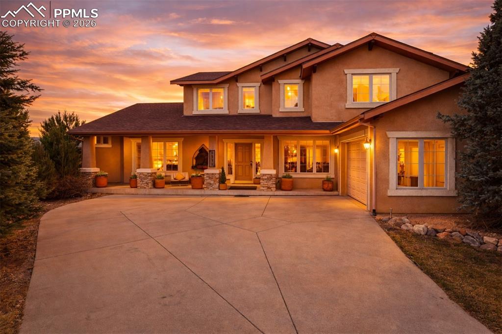 UNOBSTRUCTED MOUNTAIN & GOLF COURSE VIEWS | PINE CREEK CUL-DE-SAC  Perched at the end of a quiet cul-de-sac in the heart of Pine Creek, this 5,400+ sq ft retreat backs directly to the 2nd tee golf course—no rear neighbors, just open sky, and stunning mountain panoramas from nearly every room.   This stunning semi-custom home offers over 5,400 square feet, 5 spacious bedrooms, and 5 baths, designed for those who crave both grand entertaining and comfortable living.  From the moment you enter, you’re greeted by soaring ceilings, abundant natural light, and an open, flowing layout that effortlessly blends sophistication with warmth. The heart of the home is a beautifully appointed kitchen featuring a large island, walk-in pantry, and seamless connection to both formal and casual living spaces—perfect for hosting unforgettable gatherings.Retreat to the luxurious primary suite complete with its own fireplace, spa-inspired bath, and generous walk-in closet—your private sanctuary at the end of the day. Multiple living areas, including a loft and fully finished walk-out basement with wet bar, provide endless flexibility for multi-generational living, entertaining, or working from home.Step outside and experience Colorado living at its finest—expansive deck and patio spaces overlook the golf course, creating the perfect backdrop for morning coffee, evening sunsets, and year-round enjoyment.Additional highlights include:3-car garageMain-level office & laundryMultiple fireplaces for elevated ambianceWalk-out basement for seamless indoor/outdoor living Hot-Tub Included Prime Academy D-20 schoolsLocated just minutes from top-rated schools, parks, trails, and The Shops at Briargate, this home delivers both luxury and convenience in one of Colorado Springs’ most desirable neighborhoods.Homes of this caliber, in this location, rarely come available—schedule your private showing today before it’s gone.