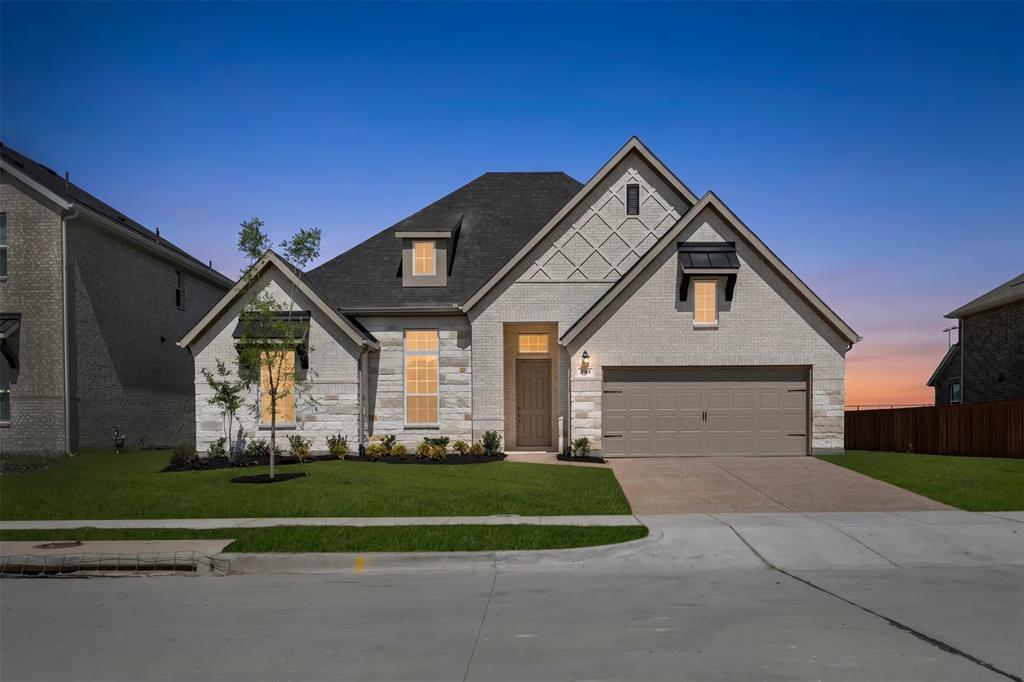 Gorgeous UnionMain Homes with 4 bedrooms, 2 and a half baths, living room, dining room, flex room, office, game room, mud room, large covered back patio, and 2 car garage. Elegant curb appeal with clay king-sized brick and stone elevations and an 8 foot front door with keyless entry sets the tone from the start. Inside, enjoy contemporary interior doors, rounded corners throughout and resilient laminate plank flooring throughout the main living areas. The kitchen features shop-finished cabinets with 42 inch upper cabinets, 3cm granite countertops, a large breakfast island, and a stainless steel appliance package with gas range and energy-saving dishwasher. The primary bedroom offers a private retreat with a large walk in closet, dual vanity sinks, a large walk-in shower with decorative tile, and a classic garden tub with tile surround. Additional highlights include plumbed for a gas grill on back patio, Alexa Show, video doorbell, Honeywell WiFi thermostat, and a full security system with smoke and carbon monoxide detectors, full sprinkler system, 6 foot stained with cap fence, 16 SEER AC, PEX plumbing, tankless water heater, 30 year Dimensional Driftwood shingles, Vinyl Low E windows. Backed by a 10-year structural warranty. The HOA features a swimming pool, playground, and hiking & biking trails Photos are representational and are not of the real property. Available for move in 30 DAYS FROM CONTRACT.