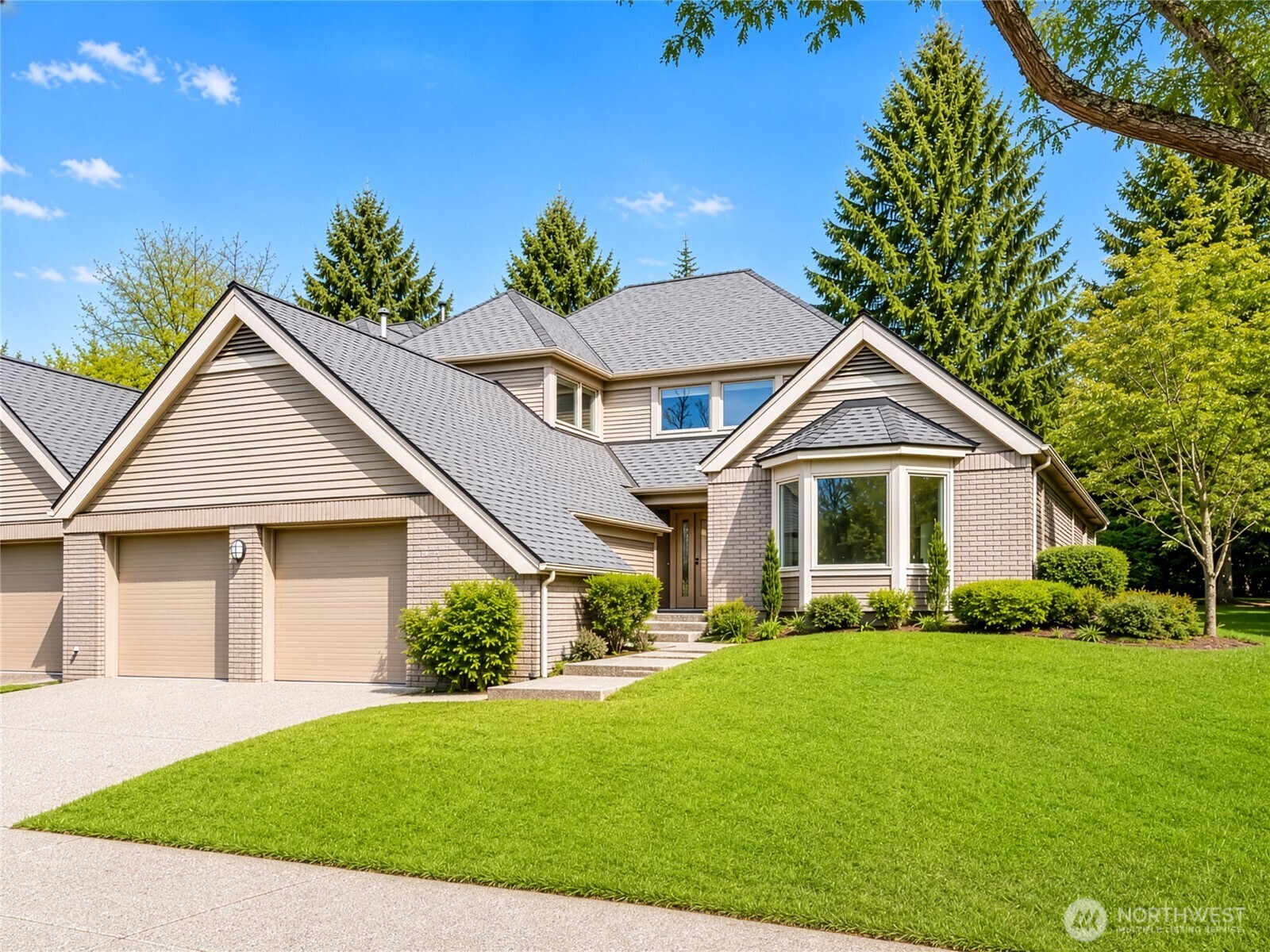 Set in Devonshire, a gated community near downtown Bellevue, this spacious three-bedroom home offers a bright and practical layout. Large windows and vaulted ceilings bring in natural light and create an open feel throughout the living areas. The updated kitchen features marble countertops, stainless steel appliances, ample cabinetry, and a pot filler. Two gas fireplaces add warmth, while multiple living and dining spaces provide flexibility for everyday use and entertaining. The primary bedroom includes bay windows, a walk-in closet, and a private bathroom. A separate office provides useful work-from-home space, and a private patio offers a small outdoor area. An attached garage and additional storage add everyday convenience. Located in the Bellevue School District, the home is just minutes from downtown shopping, restaurants, parks, SR-520, and I-405.