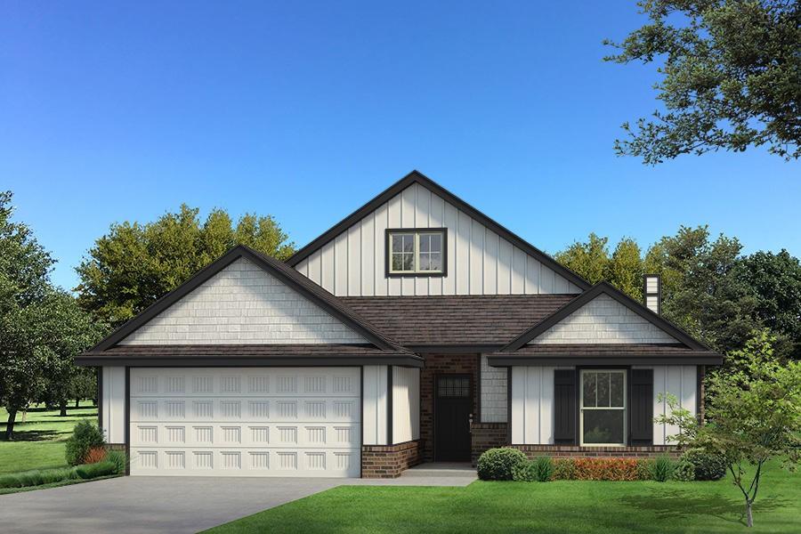 This Kamber floor plan includes 1,905 Sqft of total living space, which includes 1,750 Sqft of indoor living space and 155 Sqft of outdoor living space. This charismatic home offers 3 bedrooms, 2 full bathrooms, covered patios, a utility room, and a 2-car garage with an in-ground storm shelter installed. The living room presents a coffered ceiling with a ceiling fan, wood-look tile, a corner gas fireplace surrounded by our elegant stacked stone detail, Cat6 wiring, and 3 large windows. The high-end kitchen supports a large center island, stunning pendant lighting, custom-built cabinets to the ceiling, stainless steel appliances, decorative tile backsplash, 3 CM countertops, and a large walk-in pantry. The large primary suite spotlights a sloped ceiling detail with a ceiling fan, windows, and our cozy carpet finish. The prime bath offers a free-standing tub, a dual sink vanity with framed mirrors, a walk-in shower, a private water closet, and a HUGE walk-in closet! The covered outdoor living supports a wood-burning fireplace, a gas line, and a TV hookup. Other amenities include our healthy home technology, a tankless water heater, R-44 insulation, a whole home air filtration system, and so much more!