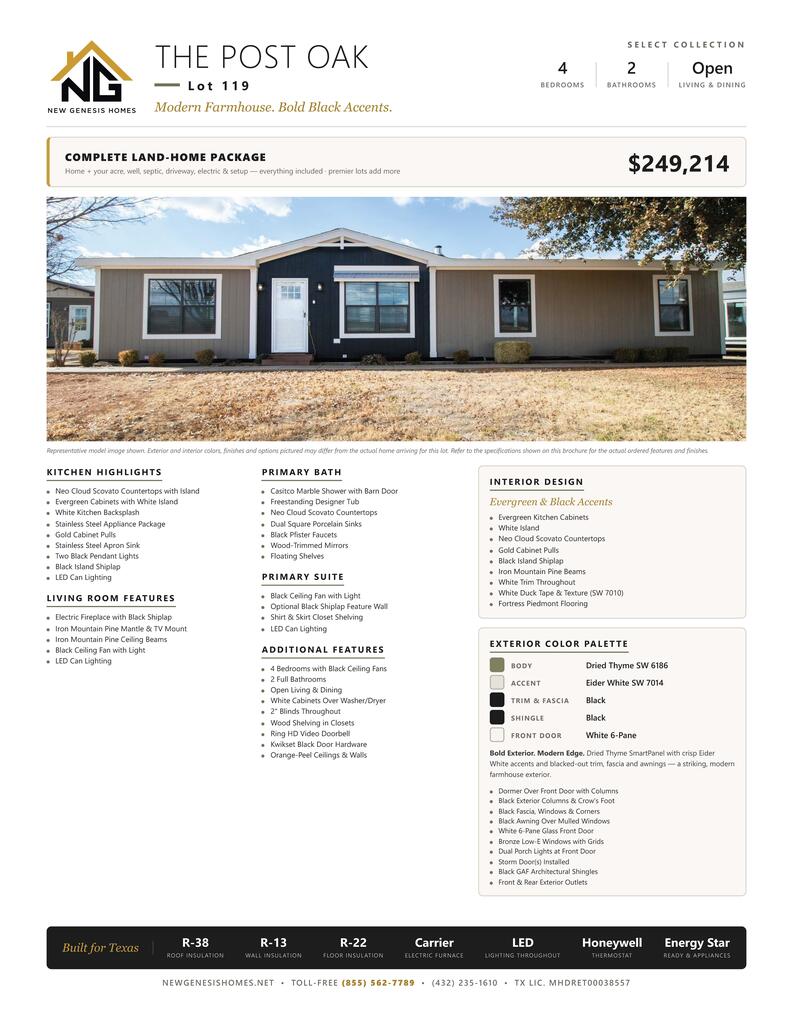 Welcome Home! Beautiful 4 Bedroom, 2 Bath manufactured home. Ceiling fans, Quartz Countertops, Lino flooring throughout. Many Luxury upgrades. Price includes land and improvements. Turnkey and your home! Greenwood ISD! HOA is $150/Year. Lot 8. Check out our website: NEWGENESISHOMES.NET.