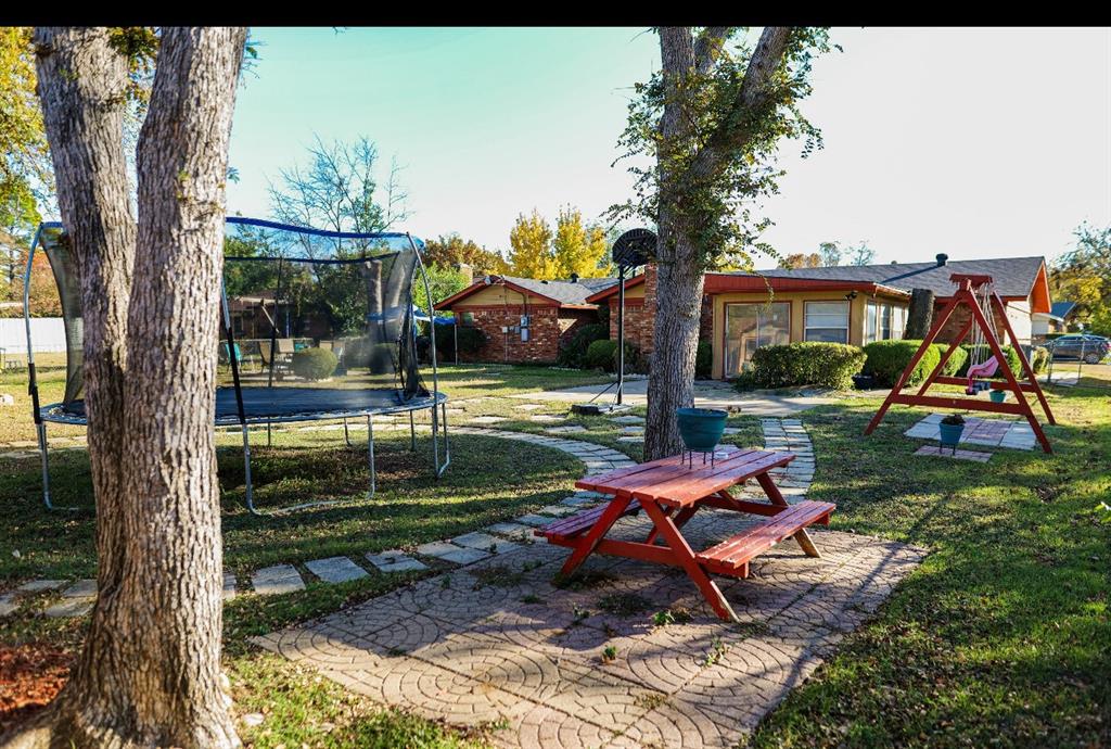 BACKYARD is the best family ENTERTAINING SPOT ever. Come view this stunning 3bedroom 2 bathroom residence boasts 2 living areas and a temporarily converted garage now serving as a spacious flex room great for a family game room. The open floor concept facilitates effortless entertaining from the kitchen. Strategically located near major freeways, it offers seamless access to Dallas and Fort Worth making it ideal for a family starting out with near by schools. This neighborhood has mature trees, and lovely curb appeal adds to the gorgeous home. It won't last long, make an appointment to come view it!