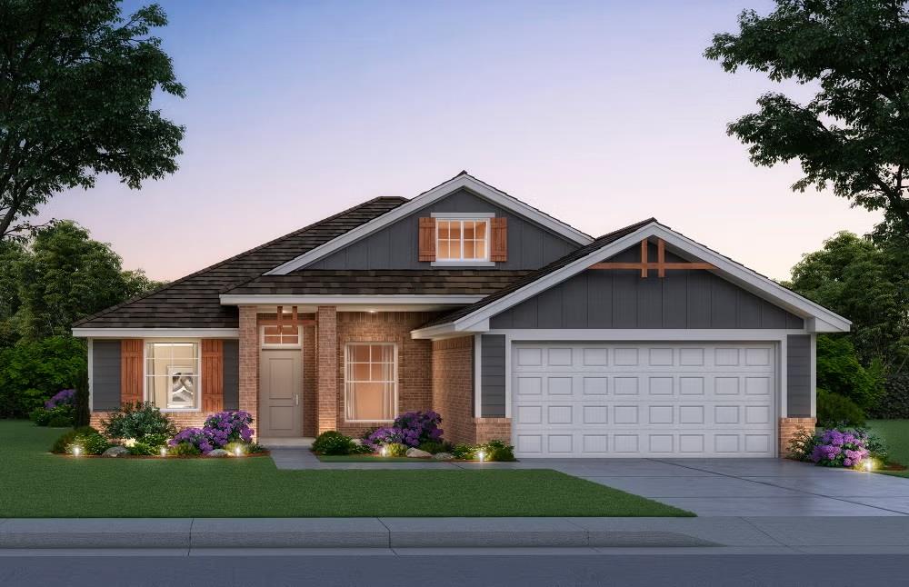 Smart design meets style in this brand-new home near OU, Lake Thunderbird, and Sooner Mall! The open layout features an L-shaped kitchen with a large island, quartz counters, under-cabinet lighting, a 5-burner gas range, and wood-look tile throughout the main living areas. The private primary suite offers a soaking tub, tiled shower (with endless hot water from the tankless heater!), and a spacious walk-in closet. Energy-efficient features throughout add long-term value. Bellatona offers a community playground and a true neighborhood feel. Call today to check progress—homes like this go fast!