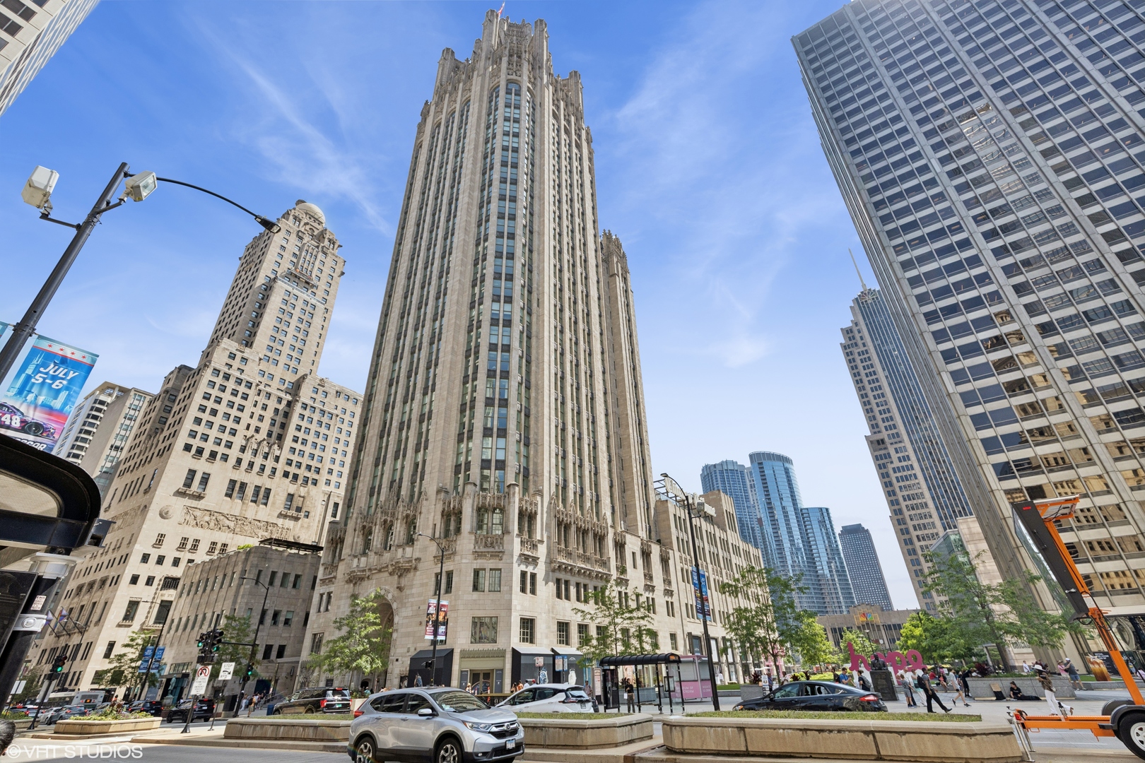 Residence 2004 at Tribune Tower is a rare offering-an architectural masterpiece where historic grandeur meets modern sophistication. This extraordinary three-bedroom duplex stands apart with soaring 18-foot ceilings, sweeping east-facing views, and eight Juliet balconies that seamlessly blend city energy with the timeless elegance of the Tower's historic facade.    Meticulous attention to detail defines every inch of this one-of-a-kind home, from custom millwork and cabinetry to wide-plank white oak floors and a curated collection of premier appliances by SubZero, Wolf, and Miele. The primary suite offers a serene escape, complete with a spa-inspired marble bath that rivals the world's finest retreats.    Living at Tribune Tower is more than a statement-it's an experience. Enjoy over 55,000 square feet of unrivaled amenities, including a state-of-the-art fitness center, indoor pool, rooftop lounge, and a beautifully landscaped private park. The Crown Terrace, nestled among the Tower's legendary flying buttresses, offers one of the city's most breathtaking gathering spaces.    With 24-hour door staff and concierge service, every aspect of daily life is thoughtfully attended to. Two parking spaces complete this exceptional residence.