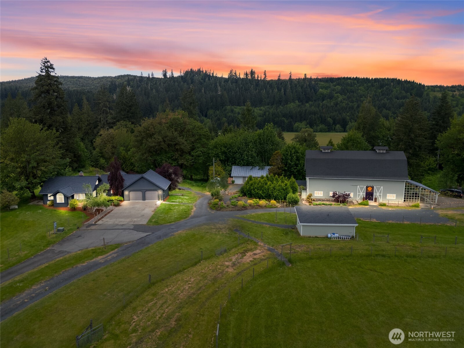 Fully remodeled 5-bedroom, 3-bath home on 45+ acres along the Chehalis River! This incredible property features a spacious deck, greenhouse, caretaker quarters and the Olive & Owl Event Center—equipped with a full commercial kitchen, stylish dining room, commercial bathrooms, and luxurious bride and groom suites. Ideal for both private living and business, the estate offers stunning natural beauty, income potential, and modern updates throughout. A rare opportunity to own a turnkey home and event venue in a breathtaking riverside setting!