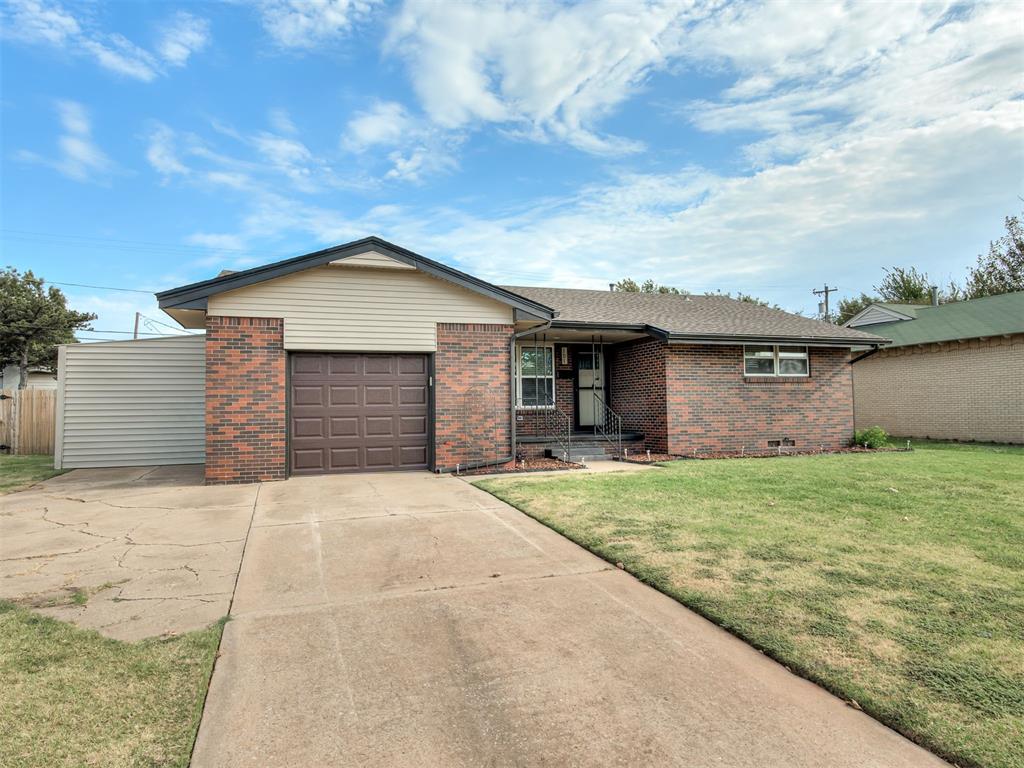 Welcome to Moore. Quick access to the highway, restaurants, and the school just across the street.  Updated in 2026, it has been re-designed with beautiful custom wood cabinetry and doors throughout the entire home.  The hardwood floors are original to the home and have been beautifully refinished.  The kitchen features replaced countertops, stainless steel sink, garbage disposal, gas range, built-in microwave, and matching dishwasher (lighted w/ 3rd rack); custom pantry - perfect for storage, all drawers and cabinets have self-closing features and go all the way to the ceiling.  There are three bedrooms with ceiling fans, and the primary bedroom is large and includes a custom  closet with built-in shelves.  The oversized garage is a great space with an epoxy floor treatment, insulated ceiling and insulated garage door, with an attached enclosed storage shed with pegboard walls for storage and organization. The back patio is covered and screened in and a great space to rest and watch the sunsets.  The entire lot is 0.30 MOL, fenced, and includes a cellar.  The exterior of the home has been painted, updated with vinyl siding in the gables, and guttering (backyard).  The bathroom has been designed with cabinet storage, vinyl plank flooring, ceramic tile, curved shower rod with dark matte accessories.  Move in ready. Beautifully prepared and a must-see! Welcome HomeSchedule your showing today.  Shown by appointment.