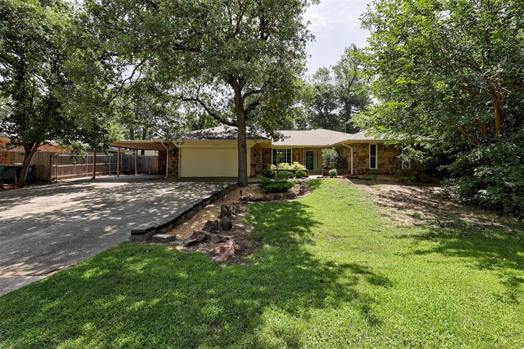 Welcome to this unique home where timeless elegance meets modern comfort in the heart of Edmond with a private POOL perfect for the last months of summer! From the moment you enter, you're greeted by vaulted ceilings adorned with rich wood beams and a striking stone fireplace flanked by custom built-ins, setting the tone for the home's warm and elevated design. The flowing layout features a spacious formal dining room and a cozy breakfast nook, leading into the renovated kitchen where the natural stone backsplash, stone countertops, bright cabinetry, stainless steel built-in appliances, and tray ceiling details come together in perfect harmony. Just off the kitchen, you’ll find a generous laundry room, a stylish half bath, and a large office space with sliding glass doors that open to your expansive outdoor patio. The office could also be used as an additional living space or bonus room! On the opposite wing of the home, an additional full-sized bathroom has been renovated and conveniently placed near the secondary bedrooms. The serene primary suite is located at the back of the home with a fully renovated bathroom showcasing a luxurious walk-in shower with river stone accents, a large vanity with ample storage, and a connected walk-in closet. Outside the living room, you step onto an open patio that overlooks a trellised backyard, where a flagstone path guides you to your private outdoor oasis. Enjoy summer days in the beautifully designed in-ground pool with oversized steps and a graceful curved shape, surrounded by an expanse of stunning mature trees, an extended deck and a large pergola perfect for entertaining. A sizable pool house offers additional storage or creative use, and beyond the fenced pool area, you'll discover even more of your half-acre (mol) lot ideal for gardening or recreation, making the possibilities endless! This home is a rare blend of thoughtful upgrades, indoor-outdoor living, and timeless character—don't miss your chance to call it yours!