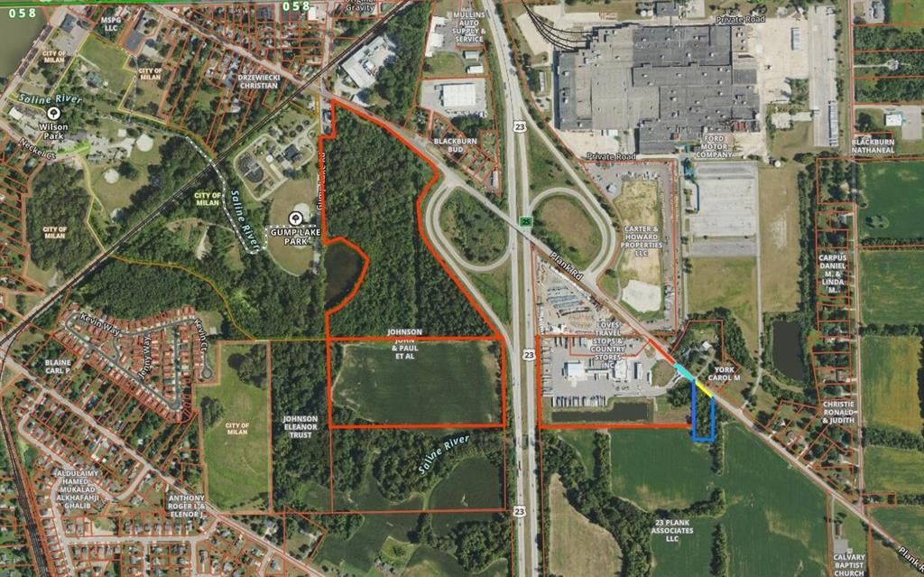 US23 Highway Development Opportunity in growing Milan, MI!!! Located on the SW intersection of US23 (Plank Road exit) with 725ft. of highway frontage and 200ft. of Main St. frontage.  3 parcels, offered together, consisting of approx. 47+/- acres--Highway Commercial and Mixed use Residential Zoning. The Property offers great visibility from the highway interchange and is wooded with a clearing off Main St.   It also abuts Gump Lake and City of Milan owned Properties. The southern parcel is currently being farmed and parallels the highway.  City Water, Sewer, and Natural Gas are available at the street. Second Parcel ID#58-53-040-257-00 (Parcel C). Part of Parcel D - Parcel ID#58-53-040-262-00 will be included subject to land division.  The time has come for you to visit Milan soon, I promise you will not be disappointed. planning your future development!!!! Current use is Agricultural,Commercial,Farm,Tree Farm.