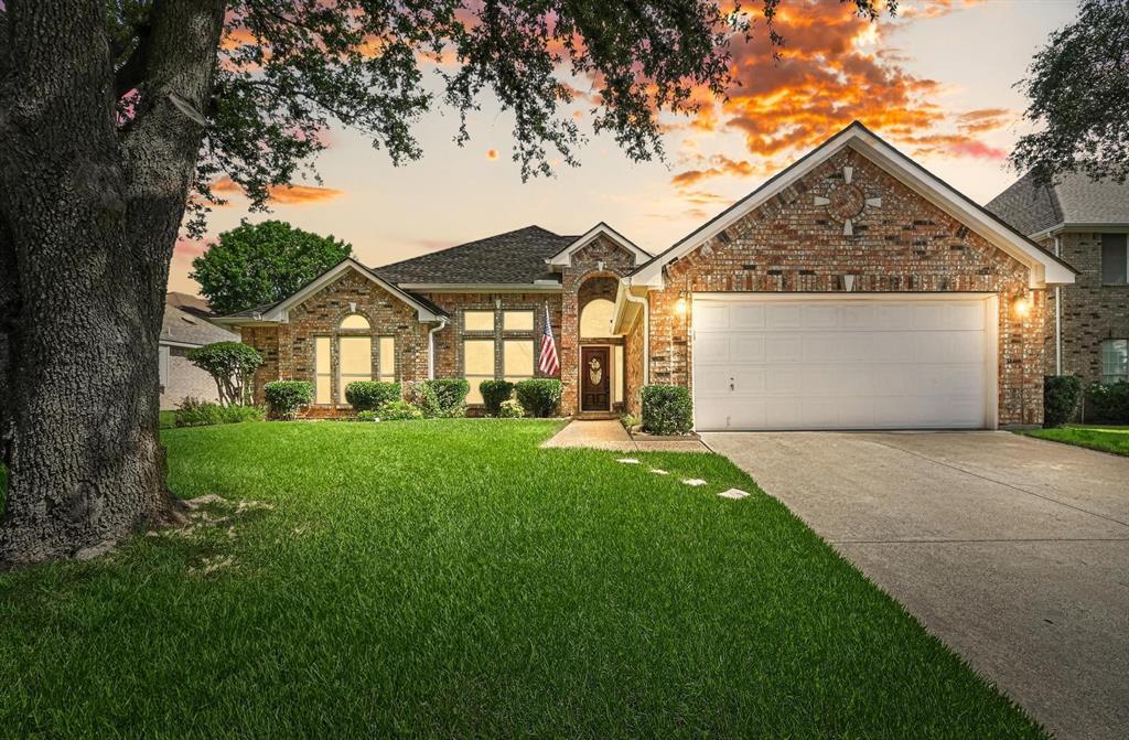 SPRAWLING SINGLE-STORY WITH A LARGE BACKYARD IN A QUIET, ESTABLISHED NEIGHBORHOOD! Make lasting memories in this charming home boasting recently installed luxury plank flooring, high ceilings, tons of natural light, a cozy fireplace, custom built-in bookshelves, upgraded plumbing fixtures & ample storage space throughout. Inspire your inner chef in the modern kitchen featuring granite countertops, white cabinets, pull-out drawers, an island & a pantry, or unwind in the spacious primary suite offering a frameless shower, soaking tub, separate vanities & a massive walk-in closet. Work comfortably from home in your office, or make great use of the garage showcasing a mini-split HVAC & an insulated garage door. Spend summer evenings relaxing in your huge backyard including a pergola covered patio with a textured surface, storage building, privacy fence, mature trees & plenty of room for outdoor fun. Recently replaced energy efficient Low-E vinyl windows, 2.5-inch blinds, microwave & HVAC units (2023) with advanced thermostats. Stone Hill Farms residents have access to a community pool, playground & sports fields. Attends top-rated Flower Mound schools. Take a first-person look at this gorgeous home! Click the Virtual Tour link to see the 3D Tour!