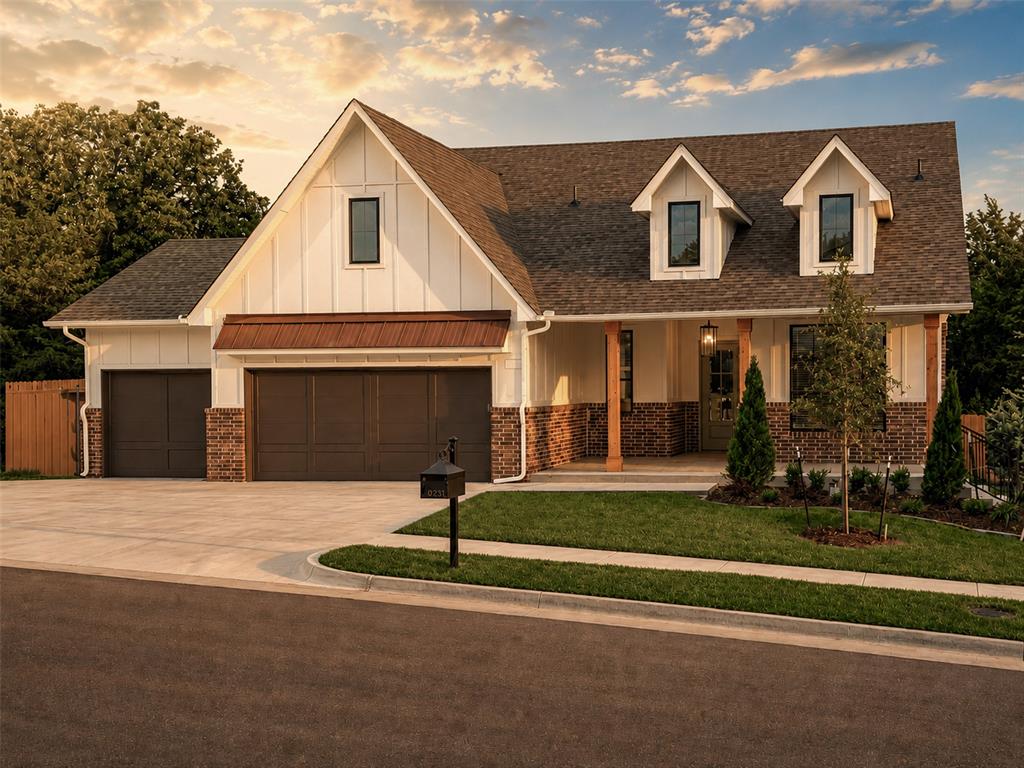 The farmhouse design of this Aspen Plan blends seamlessly with elegant interior design! Located within Edmond’s beautiful gated community of Cross Timbers. From the moment you enter, the home welcomes you with warm wood flooring, expansive maple cabinetry extending to the ceiling, and refined finishes thoughtfully selected throughout. Offering three bedrooms and two and a half bathrooms, the Aspen plan features a true split layout centered around a spacious open concept living area. The kitchen is both striking and functional, showcasing ceiling height cabinetry with glass accented upper cabinets and under cabinet lighting, double ovens, a 36 inch built in cooktop, generous pantry space, and a convenient wet bar positioned across from the large kitchen island, providing exceptional storage and entertaining capability. The living and dining areas are filled with natural light from oversized windows and elegant eight foot glass doors. Eight foot doors throughout the home, paired with soaring ten to eleven foot ceilings, create a sense of openness and architectural presence in every space. The private primary suite offers a quiet retreat, complete with a spa inspired bathroom featuring a freestanding soaking tub, a spacious walk in shower, and a primary closet conveniently connected to the utility room for added comfort and ease. On the opposite side of the home, two generously sized secondary bedrooms are located near a well appointed hall bath, offering flexibility for guests, workspace, or additional living needs. Additional features include full fencing, a complete sprinkler system, and year round lawn maintenance, allowing for a truly low maintenance lifestyle. This beautifully designed home delivers timeless style, modern comfort, and everyday convenience in one of Edmond’s most desirable gated communities.