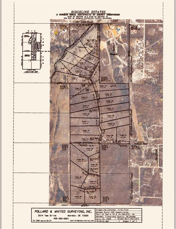 Welcome to Ridgeline Estates! Norman's newest private upscale development in East Norman at 140th and Cedar Lane Rd. Each of these 28 lots ranging in size from 10 to 20 acres have incredible character with gently rolling hills, oak and pecan trees. This lot has 11.39 acres with a gentle slope from Baxter lane to the west end of the lot creating incredible views.  Evenings watching sunsets and the abundant local wildlife will make lasting memories at each of these wonderful homesites. This private development won't have streets completed until December, but we are making lots available now. OEC will bring electric up all the streets at no charge and provide High Speed Fiber internet. Come take a tour and pick out your future homesite. Horses allowed. Lot prices ranging from $12,500 to $20,000 an acre.