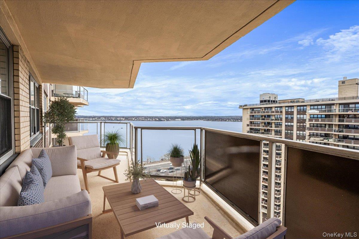 Experience luxury high-rise living in this stunning two-bedroom, two-bathroom unit at the dog-friendly Americana at Towers at Waters Edge. Located in the heart of Bay Terrace, this meticulously maintained residence offers a sophisticated layout complemented by breathtaking, panoramic water views. The sun-drenched living area features classic parquet wood floors and oversized sliding glass doors that lead to your own private terrace, the perfect vantage point for morning coffee or sunset views over the bay. The renovated chef’s kitchen is a standout, boasting elegant cabinetry, granite countertops, a stylish backsplash, and premium stainless steel appliances, including a dishwasher and a gas range. The expansive primary suite serves as a peaceful retreat, complete with a private ensuite bathroom. The spacious second bedroom is ideal for guests or a home office. For added convenience, a second full bathroom is perfectly situated in the hallway to serve both guests and the second bedroom. This deluxe configuration provides ample closet space throughout, ensuring a seamless blend of style and storage. Residents of the Towers at Waters Edge enjoy a premier lifestyle with access to a 24-hour doorman, beautifully landscaped grounds, an on-site fitness center, a heated pool, tennis courts, and convenient garage parking. Conveniently located near the Bay Terrace Shopping Center, residents have easy access to shopping and dining, as well as local/express transportation to Manhattan.