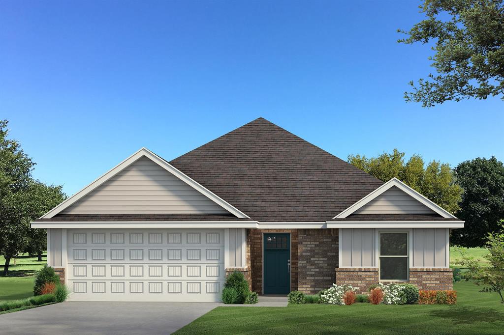 This Bogan floor plan includes 1,510 Sqft of total living space, which includes 1,400 Sqft of indoor living space and 110 Sqft of outdoor living space. There is also a 395 Sqft, two-car garage with a storm shelter installed. This home offers 3 bedrooms, 2 bathrooms, 2 covered patios, an office, and a utility room. The living room welcomes wood-look tile, large windows, a ceiling fan, and Cat6 wiring. The kitchen has 3 CM quartz countertops, stainless-steel appliances, wood-look tile, custom-built cabinets with decorative hardware, and stylish tile backsplash. The primary suite features noteworthy carpet flooring, a ceiling fan, Cat6 wiring, and perfect-sized windows. The upgraded primary bath offers a dual sink vanity with an elegant countertop selection, a tub/shower combo, an elongated water-saving toilet, and a walk-in closet! The outdoor living area is covered and has fully sodded yards with a water saving sprinkler system. Other amenities include a tankless water heater, a fresh air intake ventilation system, R-15 and R-38 insulation, an air filtration system, and so much more!