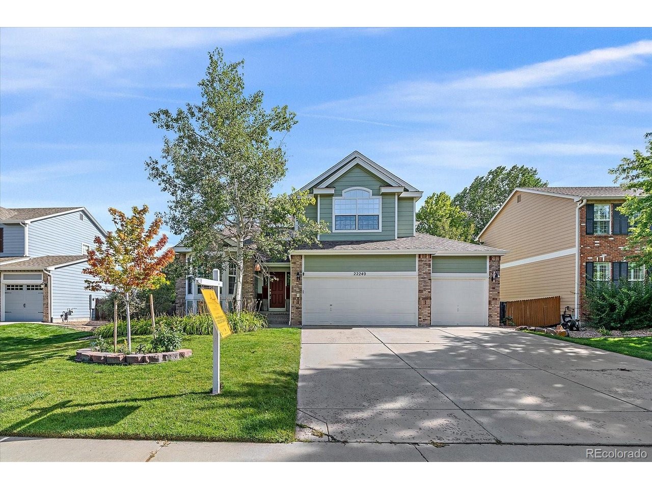 Welcome to this beautifully updated home on a spacious lot located in the highly sought after Canterberry Crossing community. This home offers inviting curb appeal, mature trees, a 3-car garage and exceptional living spaces.  Inside, hardwood floors and a stunning staircase create an elegant first impression. The main level features a private office with double glass doors and a bay window  The living room features beautiful custom built-ins and a formal dining room. The remodeled kitchen is the heart of the home, showcasing an oversized island with custom concrete/epoxy countertops and integrated sink, abundant cabinetry, a pantry with pull-outs and a built-in desk. The adjacent great room features custom wainscoting, a cozy fireplace, and more built-ins.  A spacious laundry/mudroom, half bath, and additional storage complete the main level.  Upstairs, the large primary suite offers a luxurious 5-piece bath with dual vanities, soaking tub, step-in shower and oversized walk-in closet. Three additional bedrooms on the upper.  One bedroom includes it's own full bathroom.  The other two upper bedrooms share a jack & Jill bathroom.  The finished basement is perfect for entertaining, with a large game room, bar featuring a hidden beverage shelf, cozy TV area (couch & TV included), electric fireplace, built-ins, half bath, and ample storage.  Out back you will enjoy outdoor living on the oversized deck, tend to the raised garden beds, or let everyone enjoy the in-ground trampoline.  Pebble Brook Lane is known for having homes that win Town of Parker's holiday light contest as well as hosting the best 4th of July parties. Discover the joy of living in a neighborhood with a community pool, tennis courts, playgrounds, hiking trails, and community events that create an exceptional opportunity to connect and build lasting friendships. Close to downtown Parker's restaurants, farmer's market & concerts.