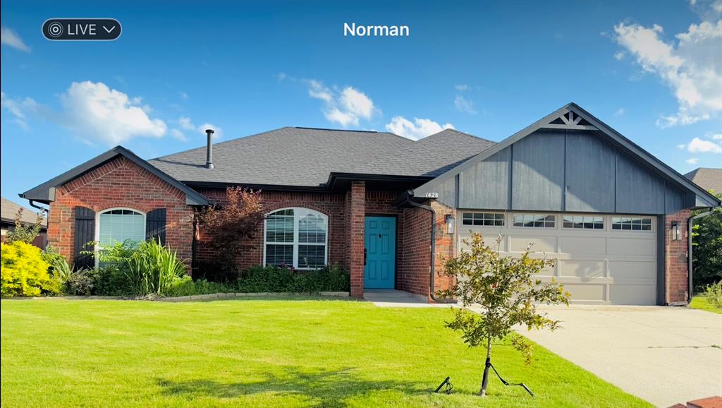 Welcome to this Norman home in close proximity to Highway 9, OU campus and I-35 featuring an open split bed floor plan with large rooms, new paint and new wood-grain flooring in excellent move in condition. As a bonus, you will enjoy a 10' x 12' 2023 Custom-Built Premier Ranch Tuff Shed! Designer granite in open natural lit kitchen and bar area. Classic brick exterior with welcoming front porch, then enter into the expansive living room, radiated by natural light through generous windows and highlighting the modern fireplace. Retreat to your spacious primary bedroom, where vaulted ceilings and soft, neutral tones create an airy and inviting atmosphere. Step into a spa-like main bedroom retreat within your own home, featuring a pristine soaking tub. The adjacent walk-in shower, encased in sleek glass with elegant black hardware, offers a modern touch. Just steps away, find a spacious walk-in closet, perfect for organizing your wardrobe with ease. Split floor plan with other bedrooms across the house. Don’t miss the opportunity to schedule a private tour of 1428 Baycharter today and experience the charm of modern living at its finest.