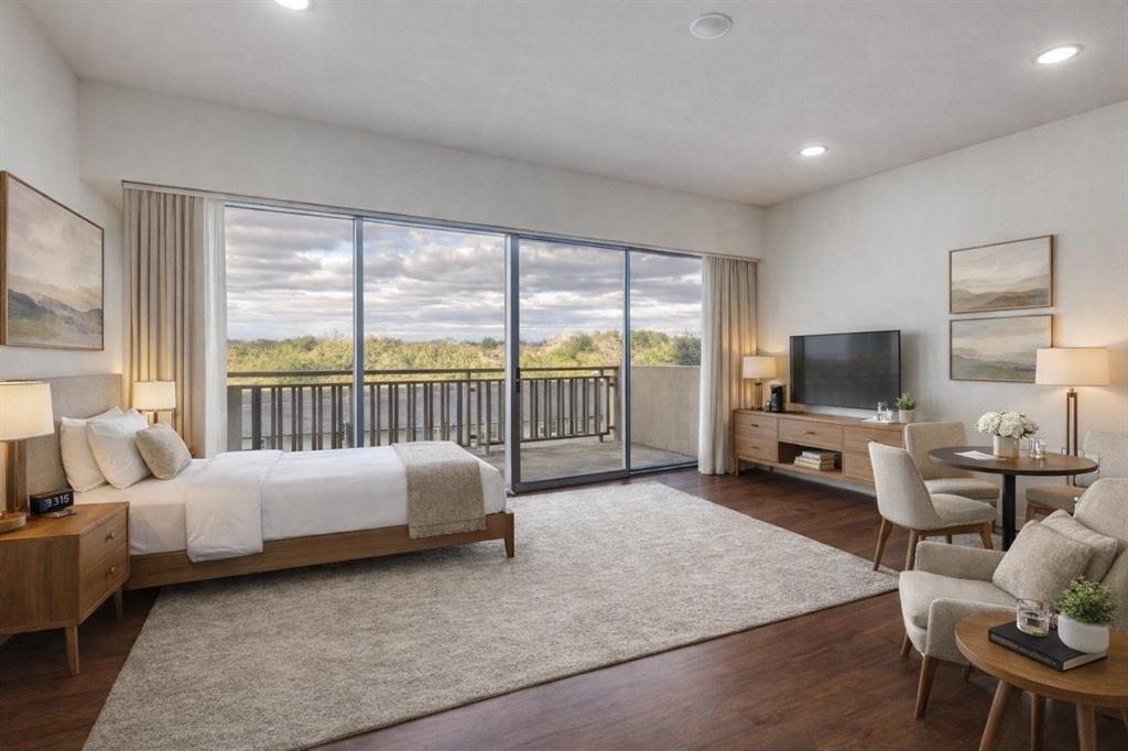 Virtually staged living-dining-sleeping area