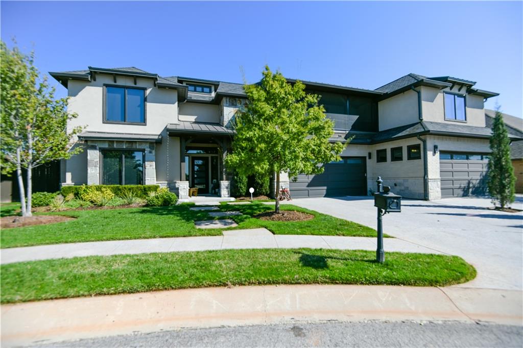 Contemporary Modern Luxury Home situated in Canyon Lakes. 5 bedrooms plus a study, 3.5 baths - Downstairs showcases open floor plan with 8 foot doorways throughout and 22 foot ceilings in the main living area with large kitchen island, double ovens, ice maker and a private butlers pantry. Separate office/flex room across from pantry and next to master. Spacious Master suite with private backyard access and Spa like Master retreat with huge walk in shower, double sinks and separate powder vanity, free floating tub and wrap around master closet with shared cabinet to laundry room. Upstairs features a theatre room with screened in balcony overlooking the front, secondary living room with balcony and built out bonus room and separate attic storage space with lastly 1 private bed & full bath. Large outdoor space entertainment space with covered patio outdoor kitchen space and resort style pool. 4 car garage with in-ground storm shelter.