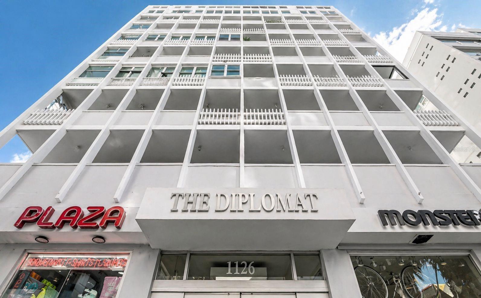 One or more photo(s) has been virtually staged. Located in the heart of Condado’s tourist district, this beautifully remodeled and fully furnished unit at The Diplomat is a turnkey investment opportunity. Short-term rentals (Airbnb) are permitted — cross the street and you’re at the beach. The unit features a custom ocean-inspired epoxy floor, original artist mural, cobalt blue kitchen with stainless steel appliances, and a premium marble bathroom with matte  fixtures. Building amenities include a pool and elevator. HOA of $148/month includes water. Move in or start earning from day one — everything stays.