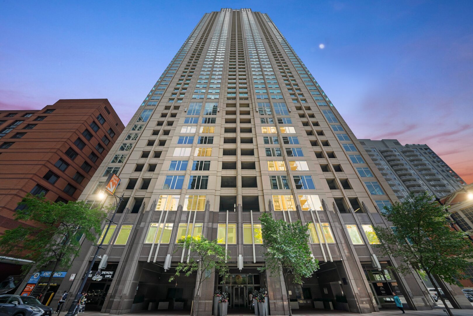 Step into this beautiful 2 bedroom, 1.5 bath condo located in downtown Chicago. This unit showcases sweeping skyline views and gleaming floors, featuring a stylish kitchen with granite countertops, stainless steel appliances, an open-concept kitchen and living area, and newer flooring. Additional highlights include a spacious walk-in closet and a newer in-unit washer and dryer. Hospitality and party room are available for resident use. Pets are allowed! Full-amenity building with 24-hour door staff, fitness center, outdoor pool, garden area, and steps from shopping, dining, and nightlife. Schedule your showing today!!