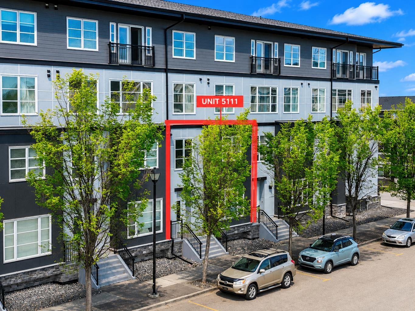 FULLY FURNISHED | PARK RIGHT OUT FRONT | PLUS 2 TITLED UNDERGROUND STALLS | 2 STORAGE LOCKERS ~ This fully furnished 2-storey townhouse-style condo in Venu offers a convenience advantage most apartment-style condos simply do not have: direct exterior access and the ability to park right out front for quick entry, easy grocery unloading, guest access, and everyday use. You still get the major bonus of TWO TITLED underground parking stalls in the heated parkade, each with storage located behind the stall. ~ Inside, the main floor features a bright open concept layout with updated vinyl plank flooring, modern light fixtures, fresh paint, air conditioning, and a functional kitchen with a large island, good cabinet space, and room for everyday living or entertaining. A built-in desk area creates a practical work-from-home setup, while the remotely programmable door lock adds convenience for personal use, guests, or short-term rental use. ~ Upstairs offers 2 bedrooms with excellent separation from the main living space, including a spacious primary bedroom with its own ensuite featuring a soaker tub. A second full bathroom serves the additional bedroom, while the main floor half bath adds convenience for guests. ~ The fully furnished setup creates a true turnkey option for buyers wanting a move-in-ready home, a lock-and-leave property, or a furnished investment opportunity. The current owners use the property both personally and as an Airbnb, giving buyers a clear example of the flexibility this unit can offer. ~ Residents of Venu enjoy access to building amenities including a fitness centre, theatre room, courtyard/patio area, and underground parking. Located close to shopping, restaurants, schools, transit, trails, and recreation facilities, this is a well-rounded south Red Deer property with strong lifestyle and investment appeal.