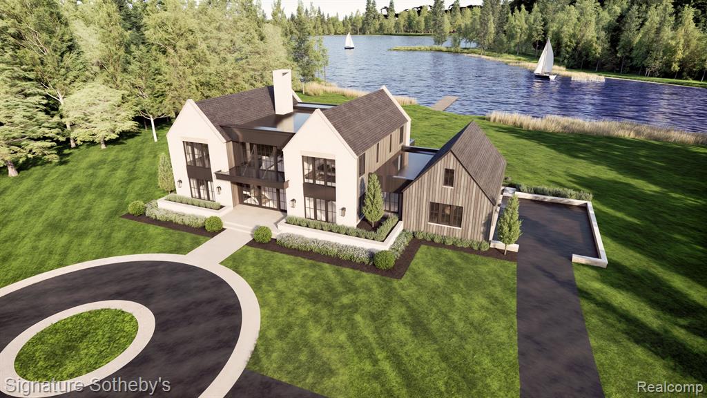 Crafted by La Marco Homes and thoughtfully designed by Krieger Klatt Architects, this to-be-built lakefront residence offers 5,473 square feet of refined living space with 4 bedrooms, 4.2 bathrooms, and approximately 100 feet of private frontage on the serene waters of Lake Angelus.The exterior has many of the hallmarks of a traditional home–gabled roof, paned windows, natural stonework–but with a number of contemporary twists, such as a custom steel porch and floor-to-ceiling glass offering uninterrupted views of the water. The open-concept floor plan is designed for seamless lakefront living. A foyer opens directly onto panoramic views and draws you towards a great room, the dining area and a chef’s kitchen equipped for both everyday function and elevated entertaining. A large butler’s pantry adds valuable prep and storage space, while the adjacent mudroom provides ample space for busy households. The first-floor primary suite is carefully positioned for privacy and views, featuring a spacious built-out closet and a spa-like ensuite bath. Upstairs, three additional bedrooms—each with its own ensuite bathroom—are complemented by a second-floor laundry and a large flex room with a private balcony. The three-car attached garage offers convenience and additional storage. Outside, a private patio overlooking Lake Angelus provides a stunning setting for outdoor dining, lakeside lounging, or simply taking in the tranquil water views in one of the region’s most exclusive locations. This is a rare opportunity to own a new custom home on Lake Angelus — a private, all-sports lake known for its peaceful setting, low boat traffic, and grand estates.