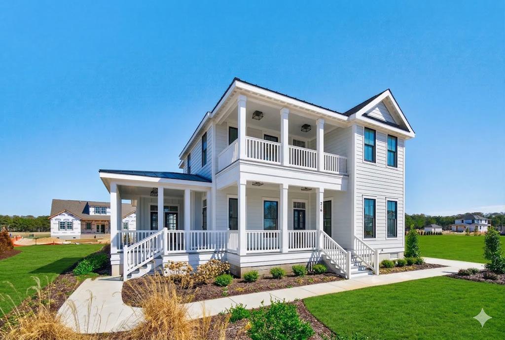 Step into relaxed coastal elegance with the Magnolia, a beautiful new residence crafted by Showcase Builder Keith Cash. Nestled within the embrace of Muirfield, Bay Creek's newest and most picturesque neighborhood, the Magnolia sits amidst a landscape adorned by the beauty of the Nicklaus Signature golf course and serene water vistas. This stunning natural setting offers an unparalleled sense of tranquility and refinement, with the Life Center, Chesapeake Bay, and an impressive expanse of private beaches just moments away.