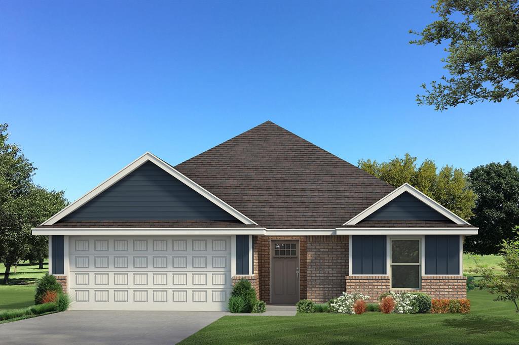 This Bogan floor plan includes 1,510 Sqft of total living space, which includes 1,400 Sqft of indoor living space and 110 Sqft of outdoor living space. There is also a 395 Sqft, two-car garage with a storm shelter installed. This home offers 3 bedrooms, 2 bathrooms, 2 covered patios, an office, and a utility room. The living room welcomes wood-look tile, large windows, a ceiling fan, and Cat6 wiring. The kitchen has 3 CM quartz countertops, stainless-steel appliances, wood-look tile, custom-built cabinets with decorative hardware, and stylish tile backsplash. The primary suite features noteworthy carpet flooring, a ceiling fan, Cat6 wiring, and perfect-sized windows. The upgraded primary bath offers a dual sink vanity with an elegant countertop selection, a tub/shower combo, an elongated water-saving toilet, and a walk-in closet! The outdoor living area is covered and has fully sodded yards with a water saving sprinkler system. Other amenities include a tankless water heater, a fresh air intake ventilation system, R-15 and R-38 insulation, an air filtration system, and so much more!