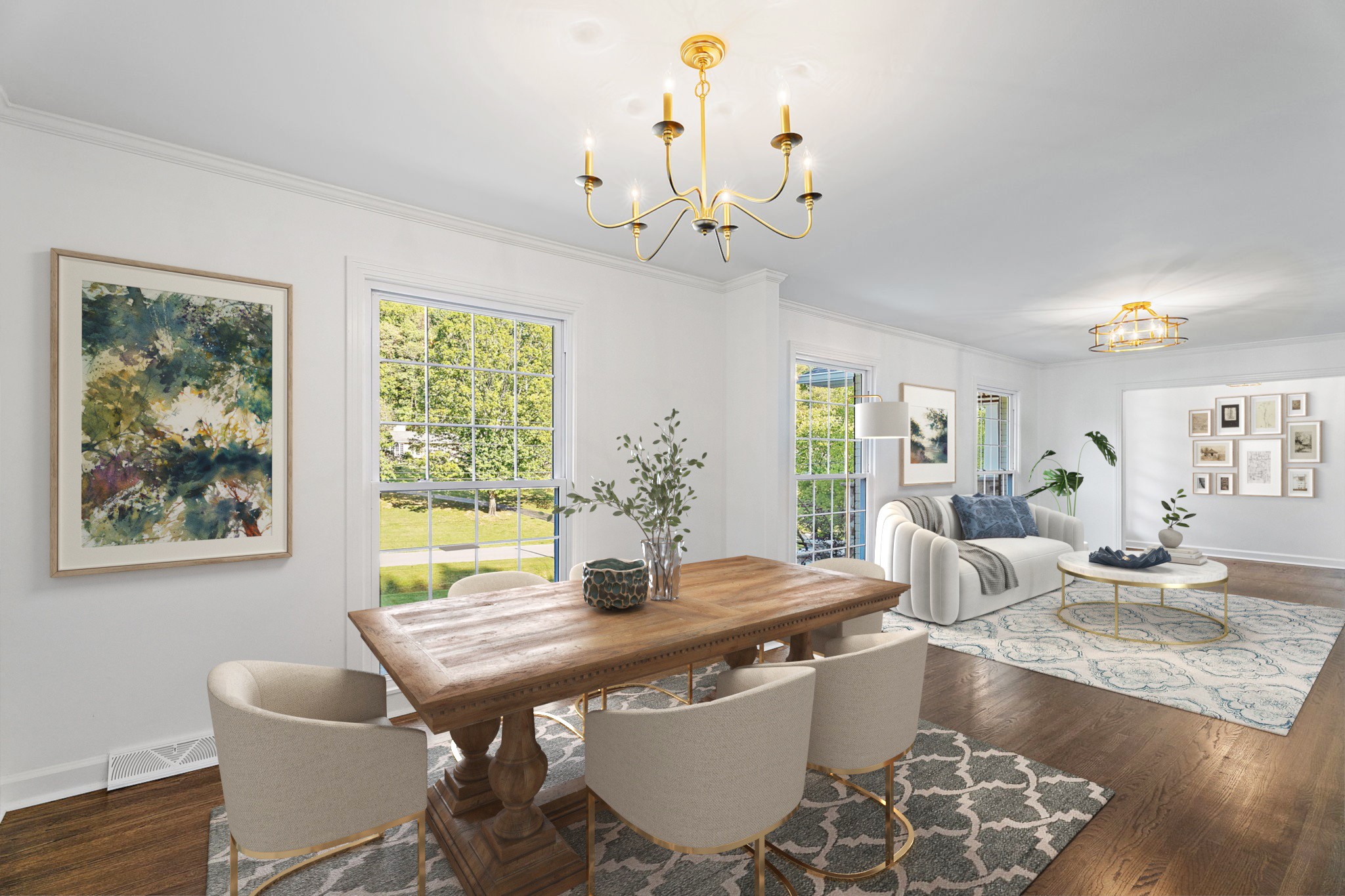 Welcome to 6617 Ellesmere Rd—a fully renovated and reimagined traditional ranch-style home nestled in the quiet, tree-lined enclave of West Meade. This 4-bedroom, 4-bathroom residence offers over 2,700 square feet of elegant single-level living on a rare, private 1.61-acre lot—an expansive setting that delivers true peace and privacy just minutes from the city. The electrical system has been completely updated, and the crawlspace is fully encapsulated, ensuring modern efficiency and comfort throughout. The brand new roof adds even more value and peace of mind to this move-in-ready property.      Inside, timeless design meets modern sophistication. The home features formal and casual living areas, and generously sized bedrooms, all thoughtfully arranged on one floor. The beautifully renovated bathrooms are finished with sleek tile-work and smart mirrors featuring built-in LED lighting, anti-fog technology, and touch-screen controls—a tech forward & stylish blend of function, luxury, and comfort.   The two car garage offers one side temperature regulated with HVAC, and heating, offering the flexibility to serve as a home office, gym, or creative studio—perfect for modern lifestyles. The renovated kitchen and dining areas are light-filled and inviting—ideal for both everyday living and effortless entertaining. A full-length attic spans the entire footprint of the home, offering expansive, easily accessible storage—ideal for seasonal items, keepsakes, or future customization.      Step outside to meticulously landscaped grounds featuring curated perennial plantings in the front and back, designed for year-round color and low-maintenance appeal. The newly updated patio and elevated deck overlook the expansive backyard, creating a peaceful setting for morning coffee, alfresco dining, or star-filled evenings. Zoned for top-rated schools and offering quick access to downtown, this is suburban living without compromise—quiet, secluded, stylish, and close to it all.