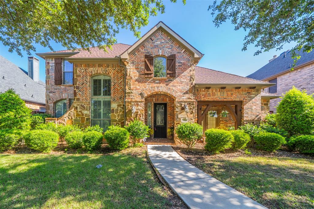 Gorgeous, move-in ready Highland Home in sought-after West Frisco!
This spacious layout offers 4 bedrooms plus a private study with exit door to front porch. Formal living and dining areas, downstairs primary suite, and study for added convenience. Upstairs features three additional bedrooms, a large game room, and a media room with custom wood cabinets outside of the movie room—plus a handy back staircase! Custom wood shutters and built in cabinets in the living room and upstairs game room. Upgrades include hardwood floors, granite countertops, home is wired 50 and 30 amp generator access ports and roof installed May 2025. Back porch has covered patio with extended entertaining space and a stunning stone fireplace to gather around. Just minutes from the community pool and park!  All information deemed reliable but buyer & buyer's agent to do due diligence.