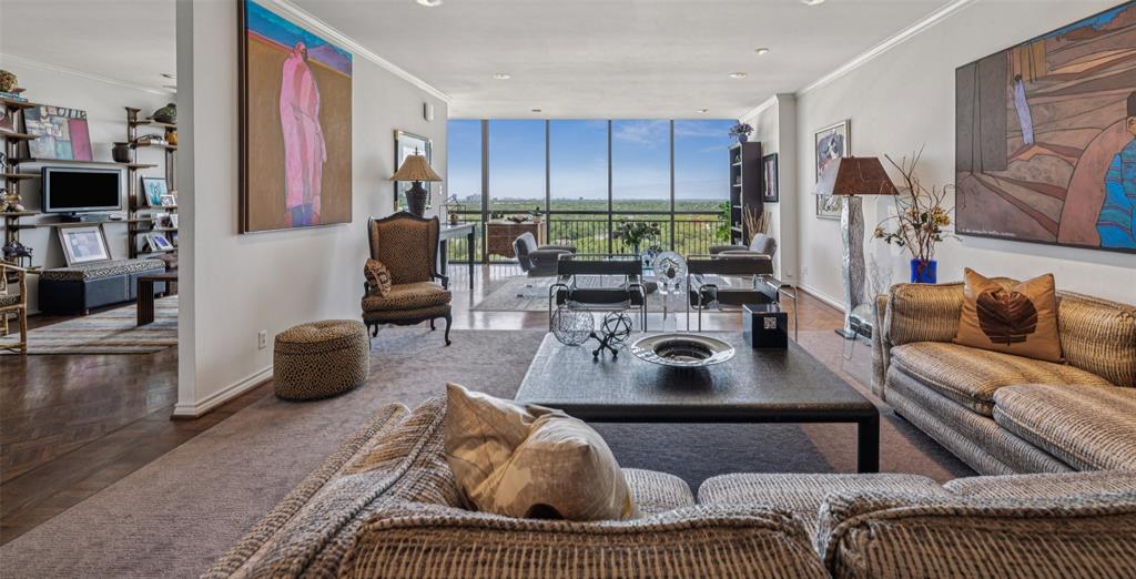 Luxurious Corner Residence with Soaring Views at The Athena.  Experience timeless sophistication in this expansive corner unit at The Athena, one of North Dallas’ most iconic luxury high-rises. This impeccably maintained home is defined by its soaring ceilings, floor-to-ceiling windows, and sweeping panoramic views of the North Dallas skyline. A rare blend of elegance and comfort, the formal and informal living spaces are bathed in natural light—perfect for showcasing fine art or hosting both intimate gatherings and larger-scale entertaining. Rich parquet wood floors flow through the formal living and dining areas, a spacious den, and the guest suite, enhancing the warmth and style of the home.  The kitchen features granite countertops, abundant cabinetry, and a charming breakfast nook—ideal for those who love to cook and entertain. The generously sized primary suite includes custom cabinetry, ample closet space, and a peaceful sitting area to unwind.  As a courtesy to all residents the building is non-smoking, and no pets are allowed.  Please see additional documents for helpful buyer information.  Located in the heart of North Dallas, The Athena offers residents effortless access to Preston Center, NorthPark Center, and top-tier dining and shopping. Exclusive amenities include a year-round indoor pool, state-of-the-art fitness center, and stylish resident lounge.