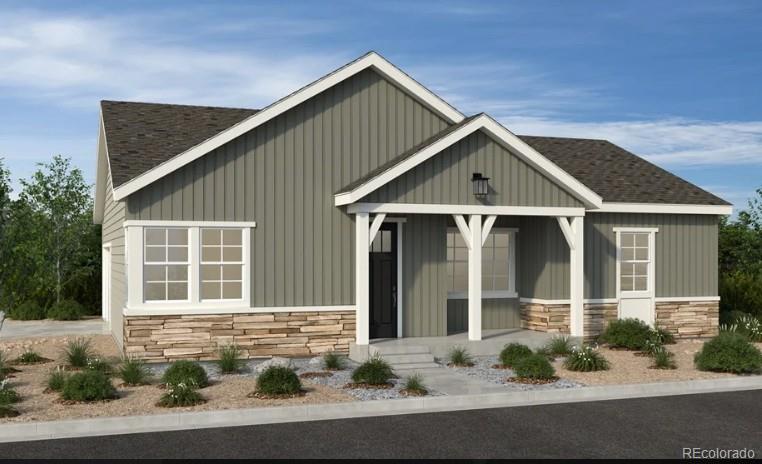 What's Special:  Convenient 1st Floor Living | Close to Park | Extended Patio | Close to Trails | East Facing Lot | No Stairs.  New Construction – June Completion! Built by America's Most Trusted Home Builder.  Welcome to the Canyon at 9185 Violet Way in Trailstone! This thoughtfully designed ranch style floorplan that brings ease, comfort, and connection to your everyday life, perfect for anyone who wants simple lock and leave living without giving up style. From the front porch, you step into an open concept layout where the great room, dining space, and kitchen with its center island come together to create a welcoming setting for hosting or relaxing at home. The primary bedroom sits quietly at the back of the home with an attached bathroom that includes a dual sink vanity, a spacious shower, and a generous closet. A secondary bedroom is just off the great room with a full bathroom nearby, offering flexibility for guests or a cozy home office. Welcome to the Villas Collection at Trailstone, a charming Arvada community offering low-maintenance living and stunning views of Denver, Standley Lake, and the Rockies. Enjoy resort-style amenities, five parks, a dog park, trails, and a coming-soon garden. With great schools, easy commutes, and nearby shopping and dining, Trailstone is a rare chance to call Arvada home. Additional Highlights Include: an extended patio and a large sliding glass door at the casual dining space. Photos are for representative purposes only. MLS#4677599