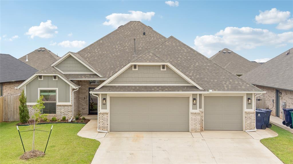 4 bed (or 3 + study), 2 bath, 3-car garage in Mustang Schools. Open layout with vaulted ceilings, wood beams, and gas fireplace. Kitchen with farmhouse sink and Whirlpool appliances. Primary suite with walk-in shower and large closet. Fully fenced backyard, covered patio, gutters all around, AND a storm shelter!!! Gently lived in due to relocation. Energy efficient, close to shopping and highways!