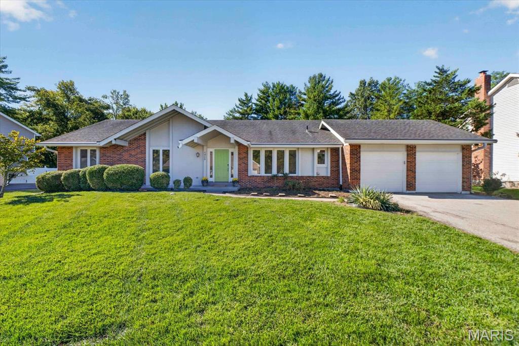 Beautiful Chesterfield ranch on a .35-acre lot featuring a private inground pool! Designed for comfortable one-level living and entertaining, this home offers an open floor plan with a vaulted great room showcasing a stunning stone fireplace and built-in cabinets. The bright, open kitchen features stainless steel appliances, while windows along the back of the home provide lovely views of the level  fenced backyard. Enjoy outdoor living with a deck, patio, and private inground pool! A separate dining room adds the perfect touch for hosting family and friends. The spacious primary suite features custom walk-in closets and a beautifully updated luxury bath with a double-sink vanity, ceramic tile, and shower. Two additional bedrooms, an updated hall bath, and main-floor laundry complete the main level. The open staircase leads to a partially finished lower level with abundant additional storage. Freshly painted main living areas and new carpet add a fresh, move-in-ready feel. Ideally located in a desirable Chesterfield neighborhood with convenient access to Highway 40/64, shopping, dining, and everyday amenities. A wonderful combination of comfort, style, and outdoor enjoyment! Home is being Sold AS-IS