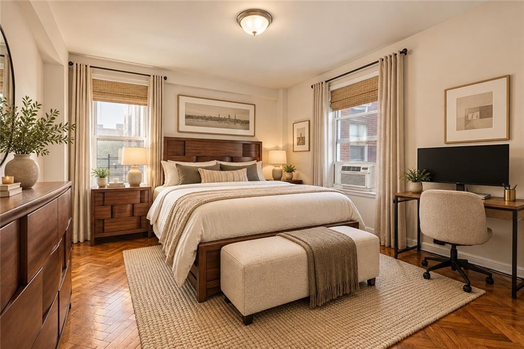 Welcome home to Flagg Court, an iconic pre-war elevator cooperative on a peaceful, tree-lined block in prime Bay Ridge, Brooklyn. Spanning 825 square feet, this bright 2-bedroom, 1-bathroom residence perfectly combines timeless pre-war charm with modern updates. In a rare layout feature, every single room—including the kitchen and bathroom—has its own window, flooding the home with exceptional natural light and pleasant neighborhood views. The welcoming interior of this secure, fireproof building showcases lovely original molding, hardwood floors, 4 total closets, and a windowed, open-plan kitchen with timeless cabinetry, stainless steel appliances, and a dishwasher.Living here offers unbeatable financial predictability. The monthly maintenance is exactly $1,654.22 and includes all utilities—meaning electricity, cooking gas, heat, water, hot water, sewer, and real estate taxes are completely covered. For primary residents, this value can be enhanced by the NYC Co-op Tax Abatement, NYS STAR credit, and NYC property tax exemptions including SCHE, DHE, and/or Veterans exemptions for qualified buyers. Amenities include secure entry, elegant lobbies, an intercom system, a live-in super, pristine laundry rooms, a manicured courtyard garden, storage units for $75/month, and on-site parking for $230/month (via waitlist). The co-op is pet-friendly and allows subletting after 2 years.Nestled in a highly desirable school zone for PS 102 (The Bay View School), you are just 2 blocks from the greenery of Owl’s Head Park and moments from Bay Ridge’s vibrant cafes, boutiques, and dining. Commuting is effortless with a short walk to the 77th Street R train station, walking distance to the Manhattan Express Bus, and quick local access to both the B37 and B63 bus lines. The board requires a 20% minimum down payment, and a $1,500 flip tax is to be fully paid by the seller upon sale.