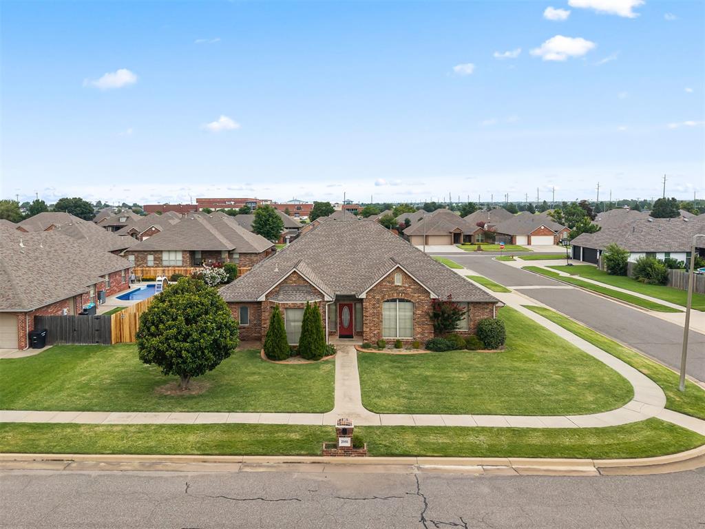 Beautiful, well maintained 3 bedroom, 2.5 bath home situated on a desirable corner lot within walking distance of Southmoore High School and Oakridge Elementary. This spacious home features a large office, formal dining room, and a thoughtfully designed floor plan. The primary suite offers a jetted tub, double vanities, and a large walk-in closet. Recent updates include new carpet in the secondary bedrooms. Enjoy the large covered patio, beautifully landscaped yard, 3-car side-entry garage, and the peace of mind of a storm shelter. This move-in-ready home has been meticulously cared for and is ready for its next owners! Call me to schedule a tour!