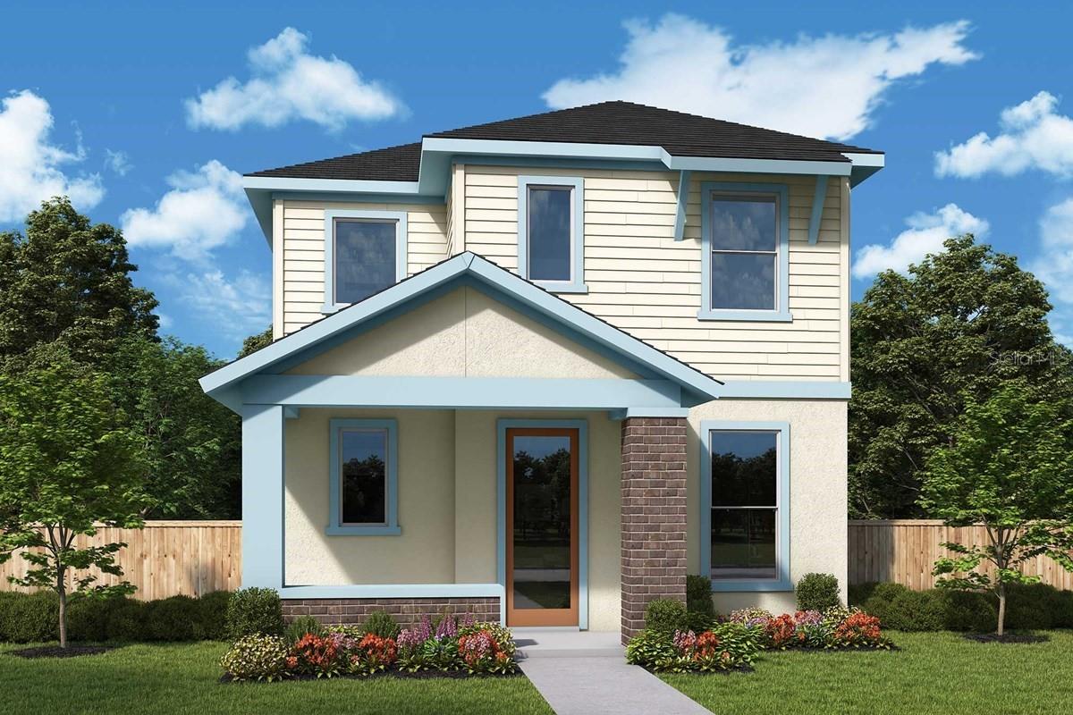 Under Construction. Welcome to Laureate Park, one of Lake Nona’s most sought-after communities offering cutting-edge design, walkable streets, and resort-style living. Residents enjoy exceptional amenities including a resort pool with cabanas, LP Fit fitness center, tennis and pickleball courts, parks, playgrounds, and miles of scenic trails. The vibrant Village Center features lakeside dining, cafés, and community events—all minutes from Medical City, USTA National Campus, and Orlando International Airport. Homes are crafted with modern architecture, energy-efficient construction, and front-porch charm that brings neighbors together. Experience the perfect balance of innovation, wellness, and community—live, work, and play in the heart of Lake Nona at Laureate Park. The Kahneman II floor plan offers open-concept gathering spaces fill with cool sunlight from energy-efficient windows and easily adapt to your personal design style. The streamlined kitchen features a presentation island and plenty of room for collaborative feast creation.
Your serene Owner’s Retreat features a sensational en suite bathroom and walk-in closet. Each upstairs bedroom provides plenty of living and closet space for growing family members to thrive.
A covered porch and lanai add ample opportunities for outdoor leisure.