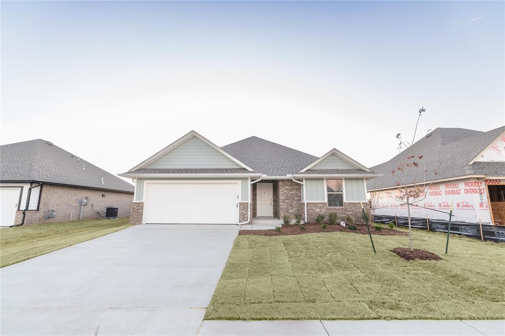 FENCING AND BLINDS INCLUDED! This Bogan floor plan includes 1,510 Sqft of total living space, which includes 1,400 Sqft of indoor living space and 110 Sqft of outdoor living space. There is also a 395 Sqft, two-car garage with a storm shelter installed. This home offers 3 bedrooms, 2 bathrooms, 2 covered patios, an office, and a utility room. The living room welcomes wood-look tile, large windows, a ceiling fan, and Cat6 wiring. The kitchen has 3 CM quartz countertops, stainless-steel appliances, wood-look tile, custom-built cabinets with decorative hardware, and stylish tile backsplash. The primary suite features noteworthy carpet flooring, a ceiling fan, Cat6 wiring, and perfect-sized windows. The upgraded primary bath offers a dual sink vanity with an elegant countertop selection, a tub/shower combo, an elongated water-saving toilet, and a walk-in closet! The outdoor living area is covered and has fully sodded yards with a water saving sprinkler system. Other amenities include a tankless water heater, a fresh air intake ventilation system, R-15 and R-38 insulation, an air filtration system, and so much more!