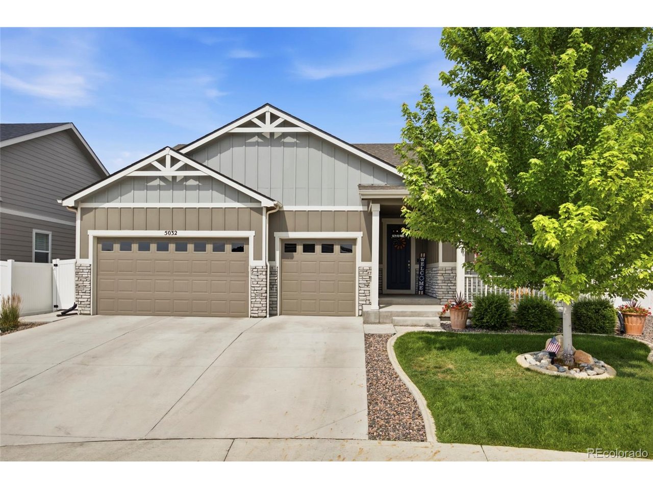 Ranch-style home in the Ridge at Harmony Road offering the perfect combination of privacy with lot placement, space, and convenience in one of Windsor's most desirable newer neighborhoods. Featuring 5 bedrooms and 4 bathrooms, this thoughtfully designed home boasts an open-concept floor plan ideal for everyday living and entertaining. The bright and clean kitchen showcases quartz countertops, marble backsplash, stainless steel appliances, abundant cabinetry and pantry, with a spacious island overlooking the main living and dining area. Retreat to the west-facing main floor primary suite, complete with a luxurious en suite bath, generous walk-in closet, and the added convenience of direct access to the laundry room. Plantation Shutters throughout the main level. New roof in 2023.The fabulous finished basement expands your living space with 3 additional bedrooms, 2 bathrooms, and versatile space perfect for a recreation room, media room, pool/shuffleboard tables, and bar. Step outside and enjoy everything this exceptional location has to offer. A true dream backyard - peaceful, private, and oversized. Waterfall feature, mature trees, and lush landscaping. Concrete hardscaping offers room to entertain with dual gates and sidewalks. Just minutes from shopping, restaurants, neighborhood parks, scenic walking and biking paths, a community skate park, and convenient access to I-25. This move-in-ready home offers the ideal blend of modern finishes, functional living space, and an unbeatable location.