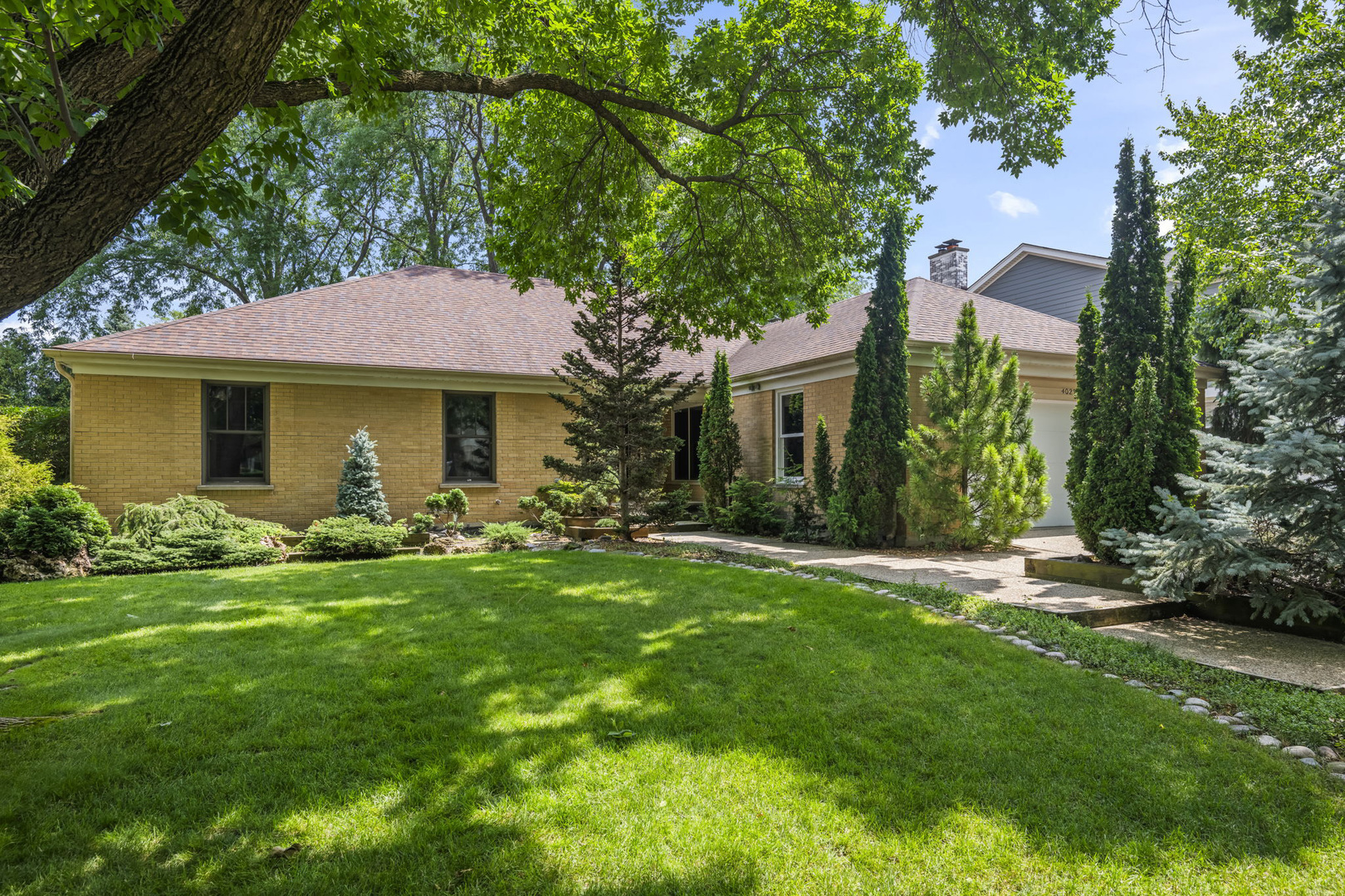 Modern living in the heart of Terramere! You'll love this completely remodeled, spacious ranch offering one-level living: Everything you need for day-to-day life is all on the main level, making this a perfect home for an easy lifestyle. When you arrive, you'll walk past the mature dwarf & miniature conifer garden by Brad Mertel to the front porch. Inside, a spacious foyer welcomes you prior to entering the large, bright living room with its vaulted ceilings. Under foot are rich, distressed hickory floors that continue throughout most of the main level. Around the corner from the living room is the dining room with plenty of space for family dinners or entertaining guests. Here's where the beauty and uniqueness of this home continue to surprise and delight, as you'll find yourself in wonderfully open plan area, where the spaces flow effortlessly from dining room to kitchen to family room. The open, eat-in kitchen features a fantastic 16-foot counter along the outside wall, with all custom cabinetry by Ayr. An island includes the cooktop, additional storage and a waterfall bar made of solid walnut, perfect for a cozy breakfast, serving or entertaining. Tall cabinets house the oven, microwave and refrigerator, and include additional storage for kitchen items, cookbooks, and more. Plus there's even a walk-in pantry. Continue into the family room with a Roman brick fireplace at one end and a comfortable seating & TV area, separated by a large, brand new Andersen sliding door leading to the deck, steps down to the patio and the back yard beyond. Even the laundry & mud room, between the kitchen and garage, features beautiful Ayr cabinetry, with a floor-to-ceiling closet for hampers, hanging clothes and more storage. At the opposite end of the house, the Primary Bedroom suite is a wonderful owners' retreat, with both walk-in and reach-in closets, plenty of natural light, and a gorgeous, spa-like ensuite bathroom with double sinks, more custom Ayr cabinetry, and relaxing walk-in shower with seat. Across the hall are two additional bedrooms, one of which is currently being used as an office, plus the 2nd full bathroom with skylight for beautiful natural light. Downstairs you'll find a true full basement with an additional 1,200+ square feet of finished living space, the 3rd full bathroom with walk-in shower, and a 2nd kitchen. Ten closets and another 415+ square feet of unfinished space offer incredible amounts of storage. Every part of this wonderful home has been upgraded & improved by the current owners. 2026 improvements include 6 new Andersen windows and the large Andersen sliding glass door, deck and railing power washed, stripped re-stained & re-sealed, new lighting in finished basement areas, new vent fans in both main level bathrooms, and fresh paint in a number of spaces. Trane furnace & AC are only 8 years old and are serviced 2x / year. New water heater in 2025, new LG washer / dryer in 2024, new KitchenAid fridge in 2022 and so much more. Roof has 25-year Certainteed architectural shingles and has half its life left. Way too many improvements to list here, so please see the Updates & Improvements document attached to the listing. Walk to all three schools (Longfellow, Cooper & Buffalo Grove High School) and Buffalo Creek Forest Preserve. Enjoy the natural beauty of Lake Terramere right in the neighborhood. Incredibly convenient location that's just 5 minutes from 53 / 290, 8 minutes from Deer Park Town Center, 13 minutes to 94 / 294 and less than 30 minutes to O'Hare. Just move in and enjoy the easy life in one of the area's most desirable neighborhoods!