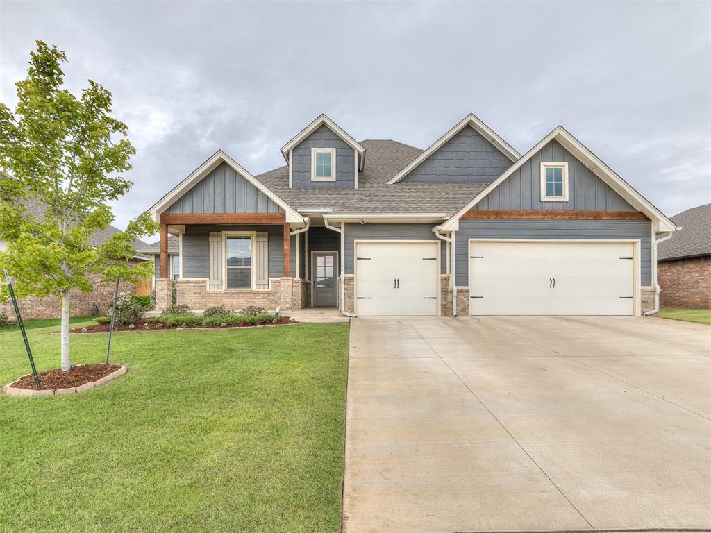 This spacious home boasts 2,398 square feet of indoor space and an additional 220 square feet of outdoor living space with extended patio. It features 4 bedrooms, 3 full bathrooms, and a 3-car garage equipped with a storm shelter. You can be the perfect host for fall football games on the covered back patio, complete with a fireplace, gas line. Inside, the living area offers a cozy gas fireplace with a white stack stone surround, ample natural light from large windows, and a stylish barn door that separates the bedrooms from the rest of the house. The kitchen seamlessly connects to the living area and boasts floor-to-ceiling cabinets, a backsplash, 3cm quartz countertops, and stainless-steel appliances. The primary bedroom suite impresses with its raised ceiling detail, dual vanities, Jetta Whirlpool tub, spacious walk-in shower, and a primary closet with convenient access to the utility room. The primary closet has been updated with built in dresser and additional storage for shoes or clothing. This home is designed with energy efficiency in mind, a Rinnai Tankless Heater, R-44 insulation. Don't forget about the large upstairs bonus room that is perfect for a home theater or play room with a upstairs bathroom. Broker/owner