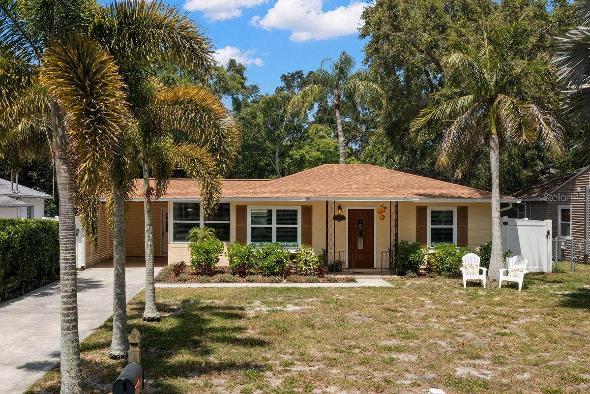 Good things come in small packages! This totally renovated Dunedin pool cottage is ideally located between the Historic Downtown District & the Dunedin Causeway, PLUS it sits right ON the Pinellas Trail. Enjoy relaxing & grilling burgers in the shaded yard which offers a tropical 1500 SqFt patio and pool. The home has an attractive curb appeal with tall mature palms and a 6' privacy hedge. It sits on a quiet street with sparse traffic in a NON-flood zone! It features a bright, efficient plan with lots of windows and 3 sets of French doors. Natural light adorns the main living room. An adjacent office has wall to wall windows. The central kitchen with ample cabinets will inspire the culinary enthusiast. A separate dining area includes double windows & French doors leading to incredible outdoor living spaces. 2 bedrooms, 2 full baths and a laundry room complete the interior. The fenced back yard offers privacy and includes a huge paved patio, large refreshing pool, storage shed, and gate that opens onto the Pinellas Trail. The abundant indoor & outdoor living spaces make this property PERFECT for entertaining. Updates include, KITCHEN: shaker cabinets with hardware and soft close drawers & doors, granite counters with 4" backsplash, stainless double sink, faucet, disposal, and stainless steel appliances, BATHROOMS: vanities, stone counters, faucets, mirrors, toilets, showerheads, custom tiled tub, and custom tiled walk-in shower with glass enclosure, OFFICE: interior French door, and double ceiling fan, INTERIOR: hardwood & tile flooring, baseboards, shades with valances, 6-panel interior doors with hardware, closet doors, custom door molding, upright washer/dryer, thermostat, light fixtures, attic insulation, water heater, and whole house re-pipe, EXTERIOR: solid wood front door with beveled glass, double French doors with built-in blinds, 2 single French doors with built-in blinds, double paned windows, paved rear patio, storage shed, Weber grill, newer vinyl fence, gutters with gutter guards, decorative shutters, epoxy carport & front porch, re-finished pool when purchased - skimmer and returns replaced in last 5 years, tropical landscaping, newer sewer line, plus hurricane shutters. Home is walking distance to Hammock Park and the Dunedin Waterfront. Head downtown and enjoy unique shops, top rated restaurants, 7 micro-breweries, roof-top bars, and countless activities. Ride your bike on the Trail, stroll along the Causeway, or watch a waterfront sunset, there's plenty to do in Dunedin. This property has been a vacation rental for the past 10 years with stellar 10/10 reviews from EVERY guest. City requires a 3-month minimum rental. Furniture is negotiable. This is a Must See for buyers seeking a move-in ready Dunedin pool home with an active and vibrant lifestyle.