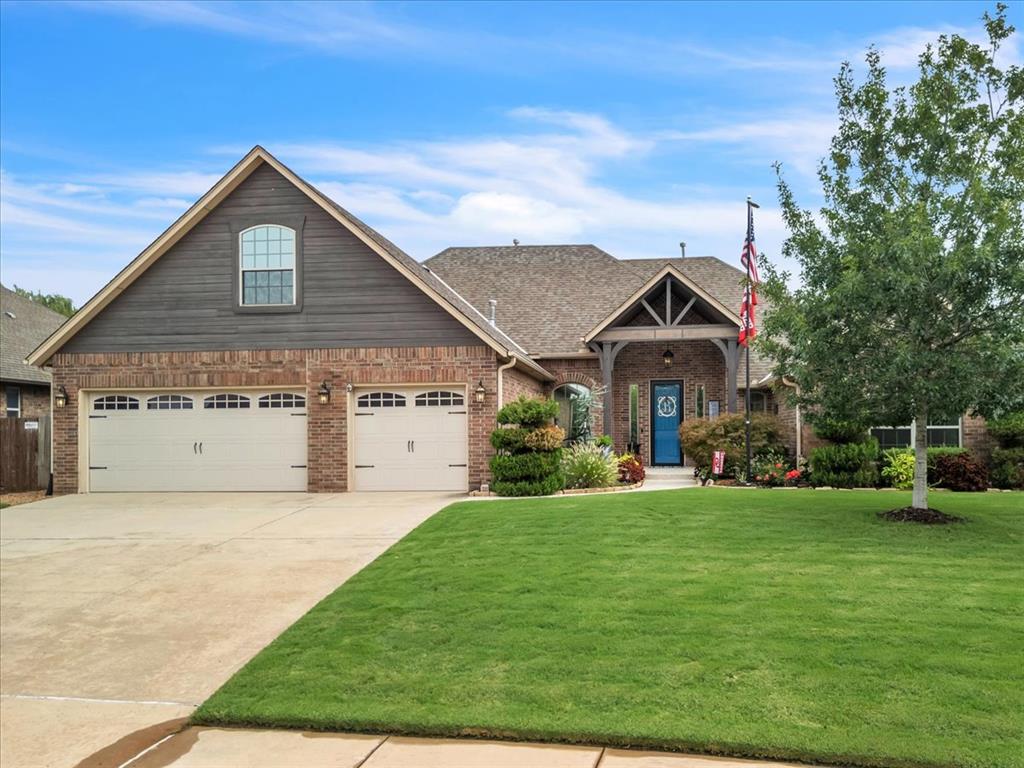 This stunning home in the highly sought-after Valencia Reserves neighborhood has everything you’ve been searching for—spacious living, modern updates, and unbeatable community amenities just steps away. The home greets you with curb appeal, a manicured lawn, and an inviting covered front porch with an epoxy-coated walkway. Inside, you’ll find an open floor plan with hardwood flooring, crown molding, and a spacious living room featuring a tray ceiling, custom wood-burning fireplace, and built-in surround sound. The formal dining room offers custom cabinetry, and the chef’s kitchen includes granite counters, a large island, stainless steel appliances, a gas cooktop, built-in microwave, single oven, and walk-in pantry. The private primary suite features a vaulted ceiling, backyard views, and a spa-like bath with dual vanities, soaking tub, tiled shower with bench, and walk-in closet. Secondary bedrooms are spacious, with a split layout for privacy, and two share a Jack-and-Jill bath with dual sinks, while an additional en-suite bath serves another. Upstairs you’ll find a versatile fifth bedroom or bonus suite with a full bath and walk-in closet. Enjoy outdoor living under the covered patio with ceiling fans, TV hookup, and surround sound overlooking the lush backyard and playground set that stays with the home. The home also includes a garage storm shelter, new water heater (2025), commercial-grade sprinkler system, and custom $1,700 professional holiday lights. Living in Valencia Reserves means access to a pool and clubhouse just around the corner, plus trails, splash pads, playgrounds, and sports courts throughout the neighborhood. This home truly blends luxury, comfort, and convenience with thoughtful details throughout—ready for its next owners to enjoy!