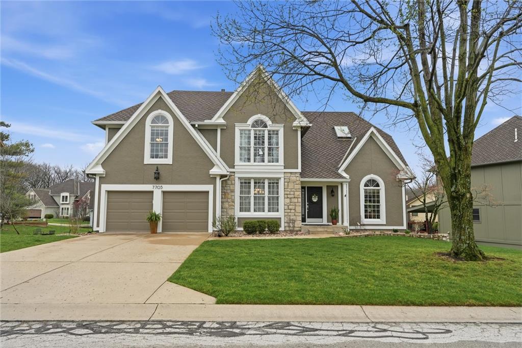 Schedule your tour of this lovingly maintained, single owner, traditional two-story home in the sought-after Riss Lake community! Designed for everyday living and entertaining, it boasts tall windows on all levels that fill the home with natural light. The main level offers an open layout between the kitchen, hearth room, dining room and great room, as well as a dedicated office, laundry room and half bath. Hardwood flooring was extended into the dining room and all hardwood floors were refinished in 2020. The double-sided fireplace has had a stylish refacing, and the laundry room has been updated with new tile flooring and additional pantry cabinets for added storage. Upstairs offers 4 generously sized bedrooms: a private guest room with en-suite, 2 bedrooms sharing Jack-n-Jill bath, and a spacious primary suite with upgraded vanities, tile flooring and shower. The finished lower level was designed for entertaining and features a family room, full bar with seating area, flex room and full bath. This space walks out onto a recently added patio and has easy access to the recently remodeled Trex deck above. It’s an outdoor oasis waiting for the next entertaining opportunity with family and friends! Mature trees provide some backyard privacy screening while allowing full view of the woods beyond - a very peaceful setting. Unfinished lower level spaces include a storage/utility room and a separate “shop” area with double utility doors opening onto the patio. The garage is equipped with several overhead racks, maximizing storage space. Enjoy all of the exceptional amenities of Riss Lake, including lake access, pools, playground, tennis courts and trails, and schools in the Park Hill School District. Location is minutes from historic downtown Parkville, convenient highway access, Zona Rosa shopping, KCI Airport and the soon-to-open Morton Amphitheater in Riverside.
