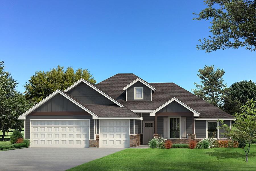 The Hazel floor plan has a total of 2,095 Sqft for living space, including 1,900 Sqft of indoor living and 220 Sqft of outdoor living that features a wood-burning fireplace, a gas line, and a TV hookup! This immaculate home offers 4 bedrooms, 2 full bathrooms, covered patios, a utility room featuring a utility sink, and a 3-car garage with an in-ground storm shelter installed. The great room presents a cathedral ceiling with box beams and a chandelier, a gorgeous corner gas fireplace with our stacked stone detail, a luxurious 3-panel sliding door with a 4' back patio extension, rocker switches throughout, and elegant wood-look tile. The high-end kitchen has stainless-steel appliances, including a 5-burner cooktop, decorative tile backsplash, custom-built cabinets to the ceiling with under cabinet lighting and cabinet hardware installed throughout, a large corner pantry, 3 CM countertops, more wood look tile, stunning pendant lighting, and an oversized center island that holds a spacious sink, a dishwasher, and a trash can pullout. The primary suite spotlights a sloped ceiling detail with a ceiling fan, windows, and our cozy carpet finish. The spa-like prime bath has a free-standing tub, a dual sink vanity with framed mirrors, 3 CM countertops, a European walk-in shower, a private water closet, and a huge walk-in closet with horizontal and vertical storage opportunities. Secondary bedrooms feature high ceilings with ceiling fans, sizeable closets, windows, and carpeted flooring. Other amenities for this energy efficient home include a tankless water heater, a fresh air ventilation system, R-44 and R-15 insulation, and so much MORE!