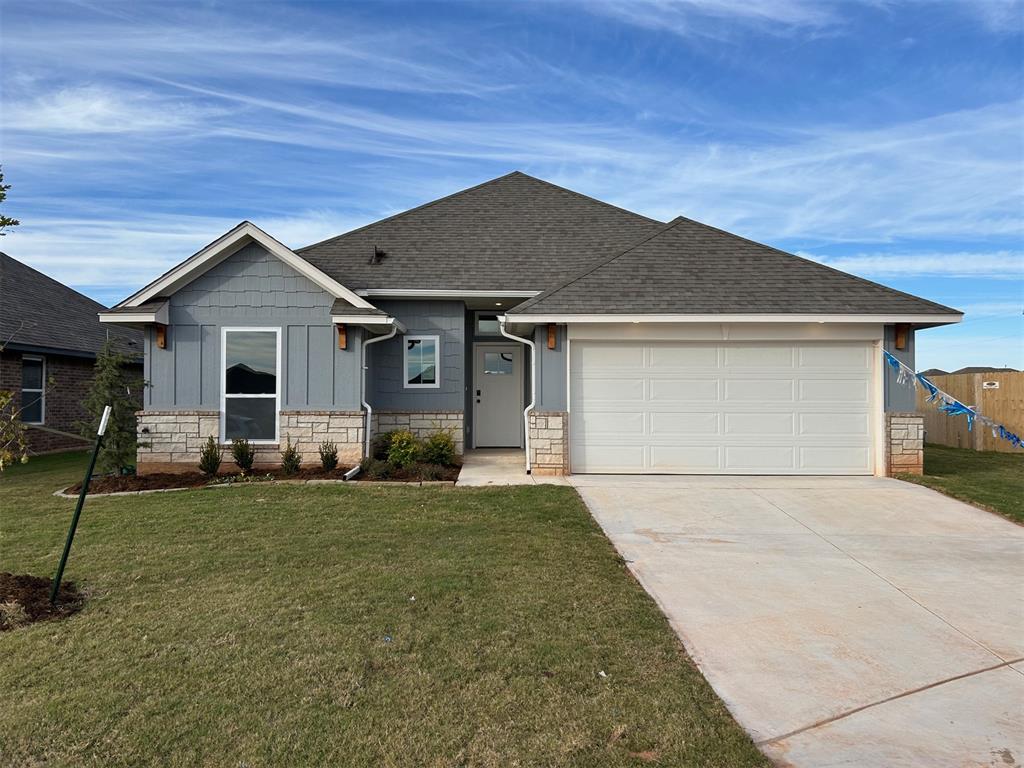 This popular plan ticks off a lot of boxes! Great layout with a large living room with beautiful fireplace. Open kitchen features custom cabinets, spacious island, thick quartz tops, undercabinet lighting, farm sink, decorative vented hood, stainless steel Samsung built-in appliances and more! Primary bed is large with a primary bathroom that includes two sink vanity, large tiled shower, soaker tub and roomy closet! Beautiful wood tile runs throughout the main areas of the home. Very energy efficient. Tankless hot water. Garage Door opener. This home backs up to an HOA maintained common area, providing extra space and privacy. Neighborhood amenities incl a pool, large playground and clubhouse with fitness center and gathering hall!